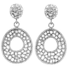 14 Karat White Gold 12.65 Carat Mixed Shape Rose Cut Round Diamond Drop Earrings