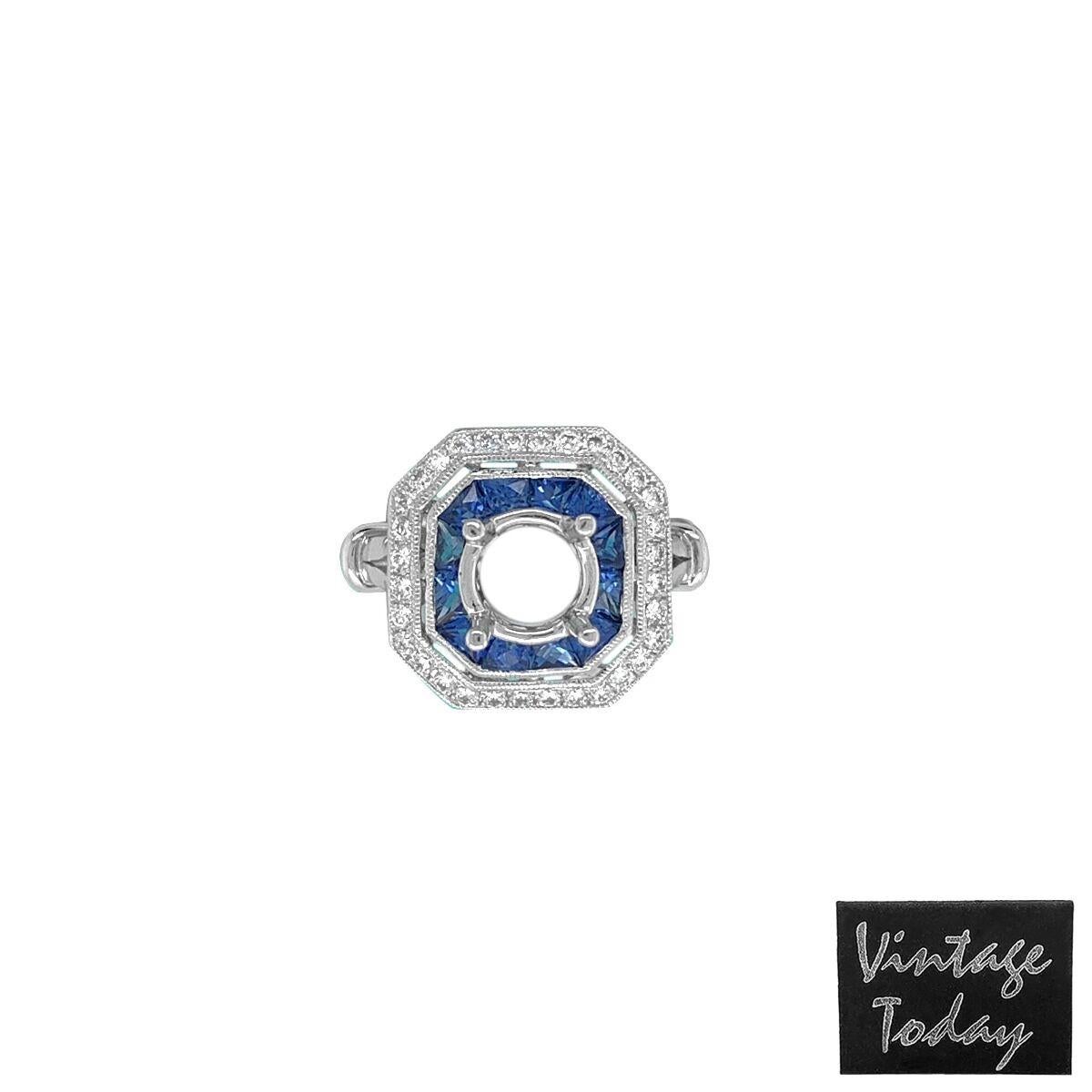 14 Karat White Gold 1.30 Carat Sapphire and Diamond Ring Mount For Sale 4