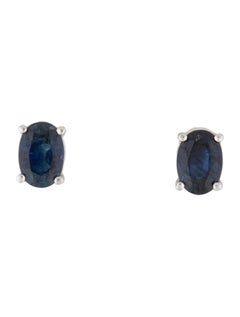14 Karat White Gold 1.30 Carat Sapphire Oval Shape Stud Earring
