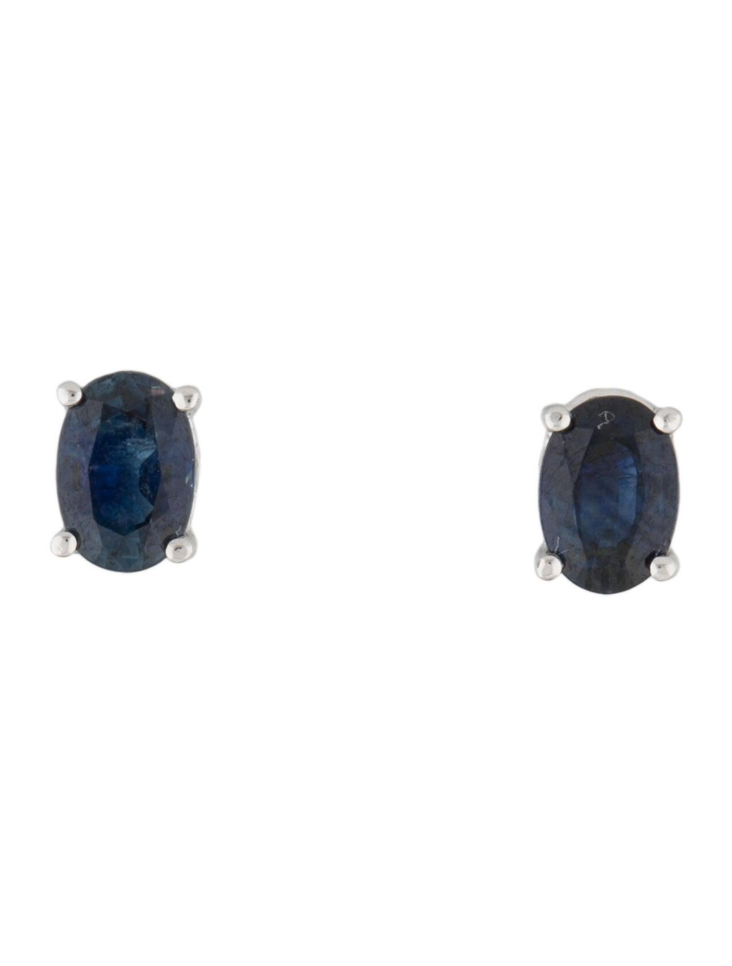 Oval Cut 14 Karat White Gold 1.30 Carat Sapphire Oval Shape Stud Earrings For Sale