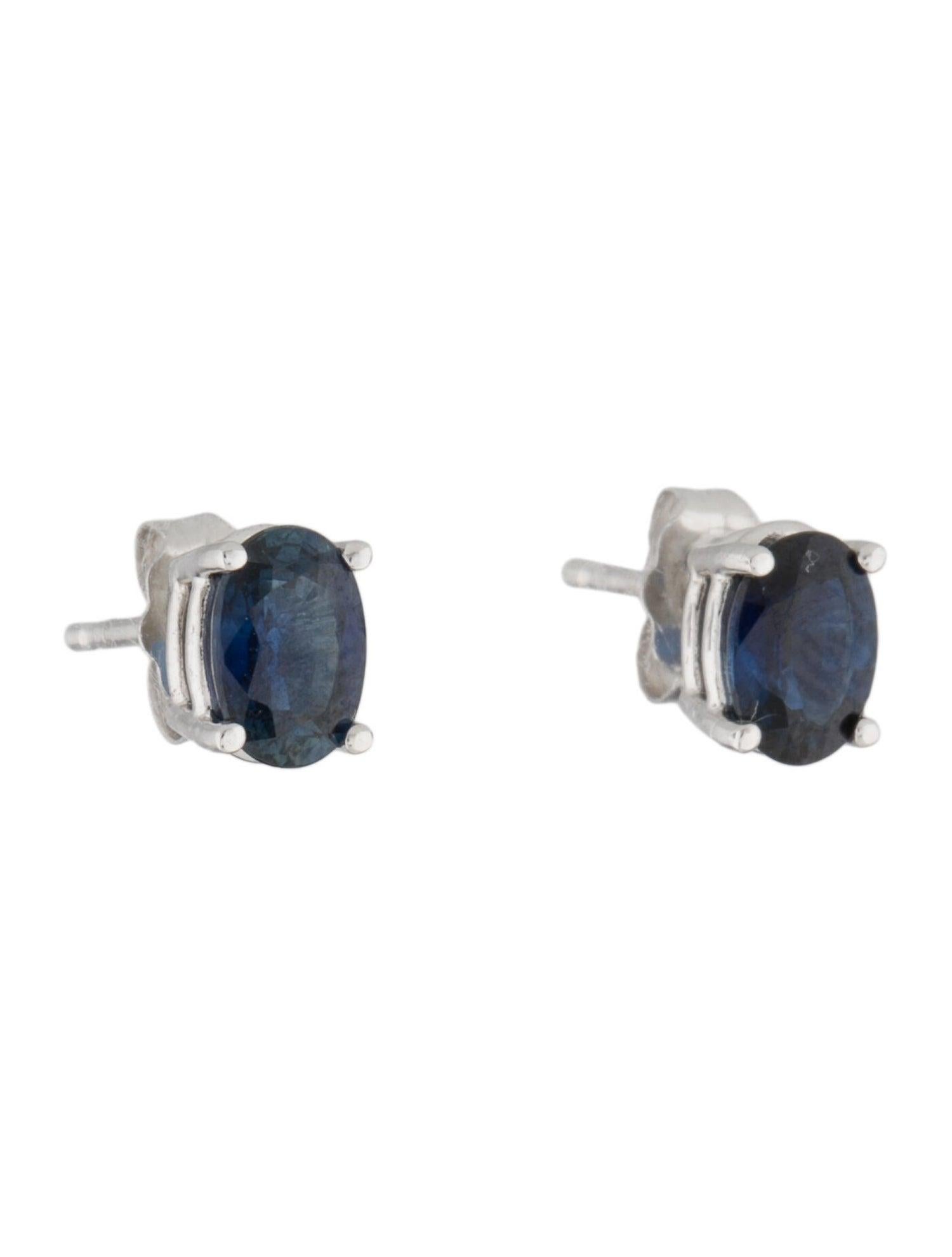 14 Karat White Gold 1.30 Carat Sapphire Oval Shape Stud Earrings In New Condition For Sale In Great neck, NY