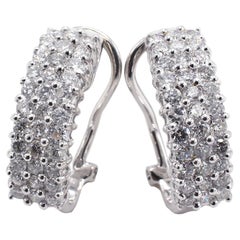 14 Karat White Gold 1.30 Carat Three Row Diamond Earrings