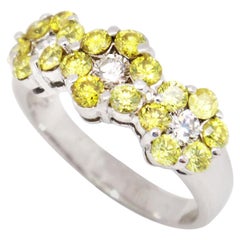 14 Karat White Gold 1.30 Carat Yellow Diamond Flower Ring