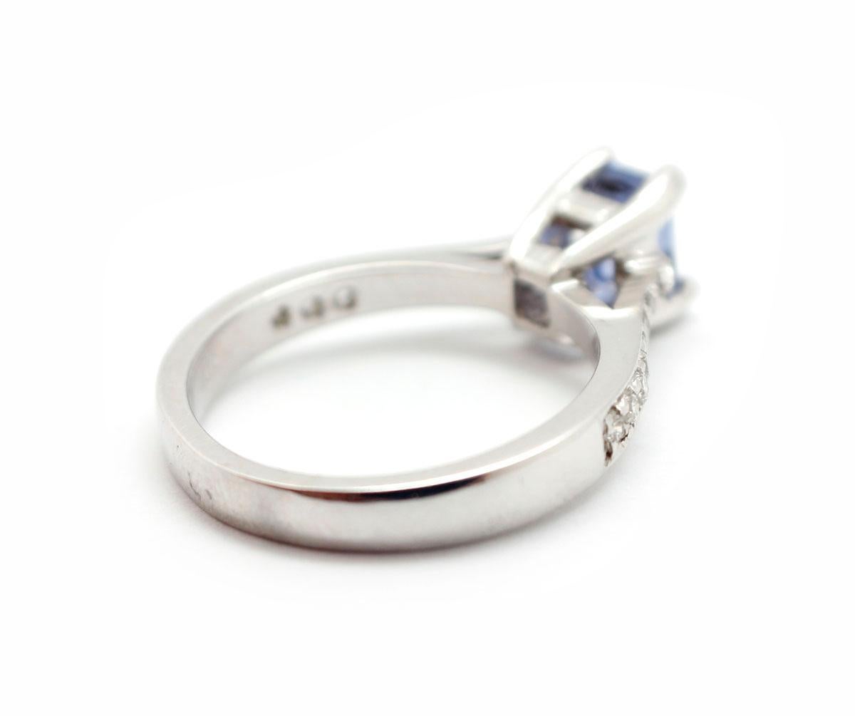 14 Karat White Gold, 1.31 Carat Ceylon Sapphire and 0.16 Carat Diamond Ring In New Condition For Sale In Scottsdale, AZ