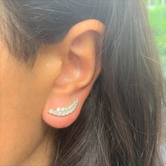 14 Karat White Gold 1.31 Carat Diamond Ear Climber Earrings