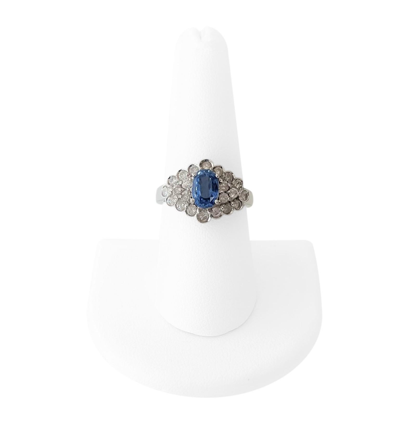 Oval Cut 14 Karat White Gold 1.35 Carat Blue Sapphire and .80 Carat Diamond Ring