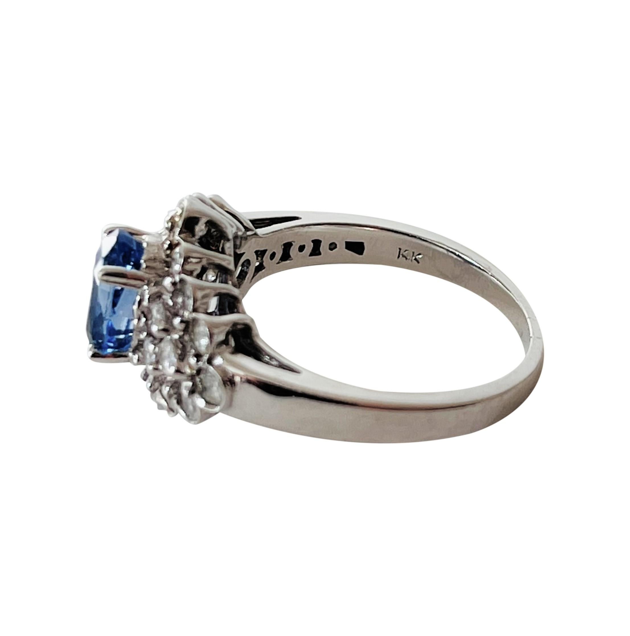 14 Karat White Gold 1.35 Carat Blue Sapphire and .80 Carat Diamond Ring In Good Condition In Guilford, CT