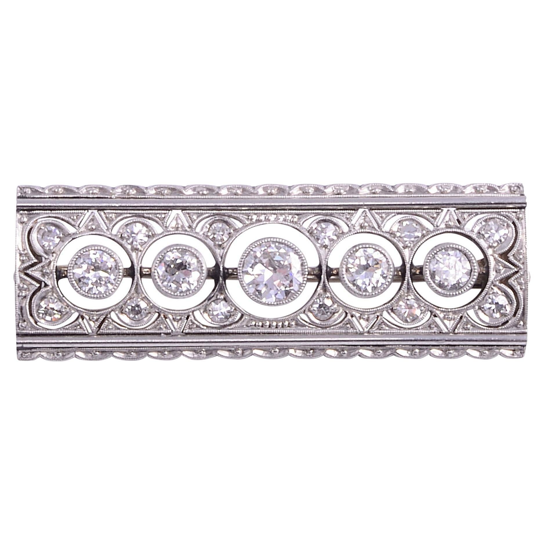 14 Karat White Gold 1.36 CTW Diamond Brooch For Sale