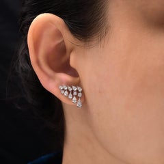 14 Karat White Gold 1.39Ct Pear & Round Brilliant Diamond Drop Earrings