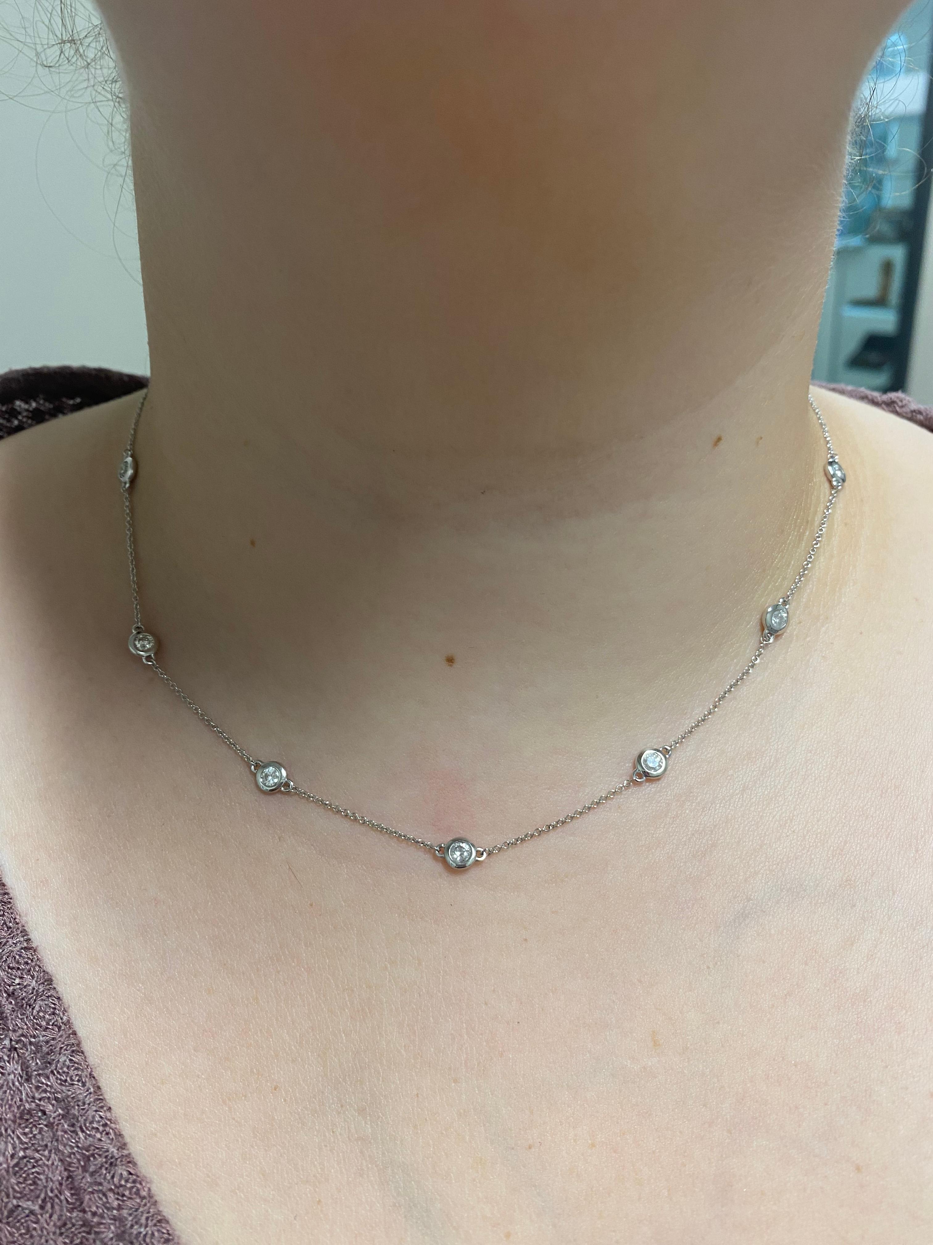14 Karat White Gold 1.40 Carat Diamond by The Yard Station Necklace  In Excellent Condition In  Baltimore, MD
