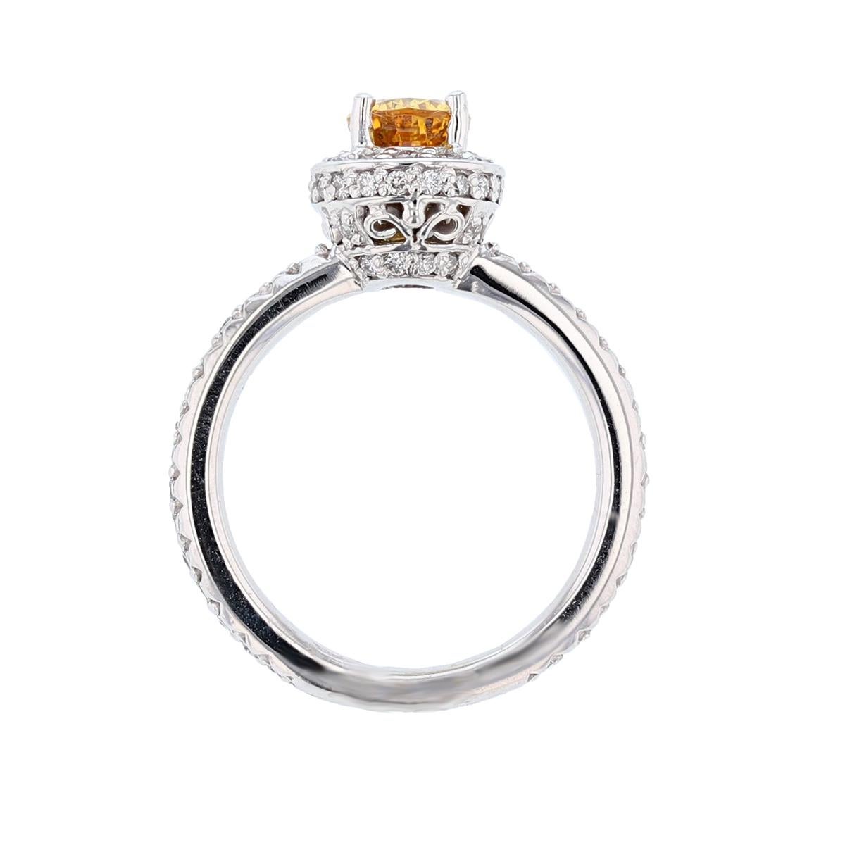 Contemporary 14 Karat White Gold 1.40 Carat Pear Shaped Yellow Sapphire Diamond Ring For Sale