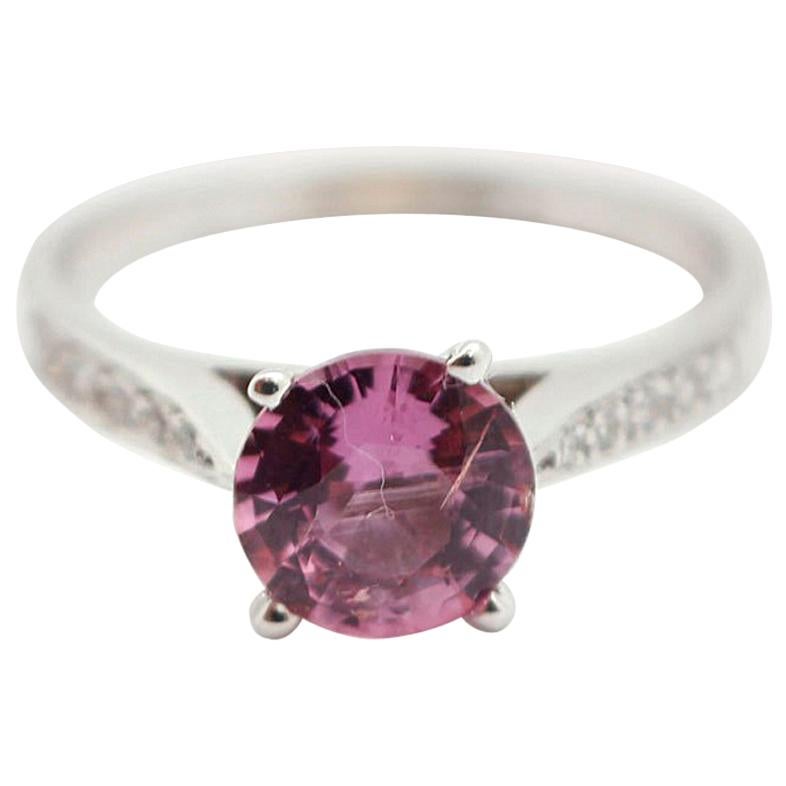 14 Karat White Gold, 1.42 Carat Heated Pink Sapphire and 0.08 Carat Diamond Ring