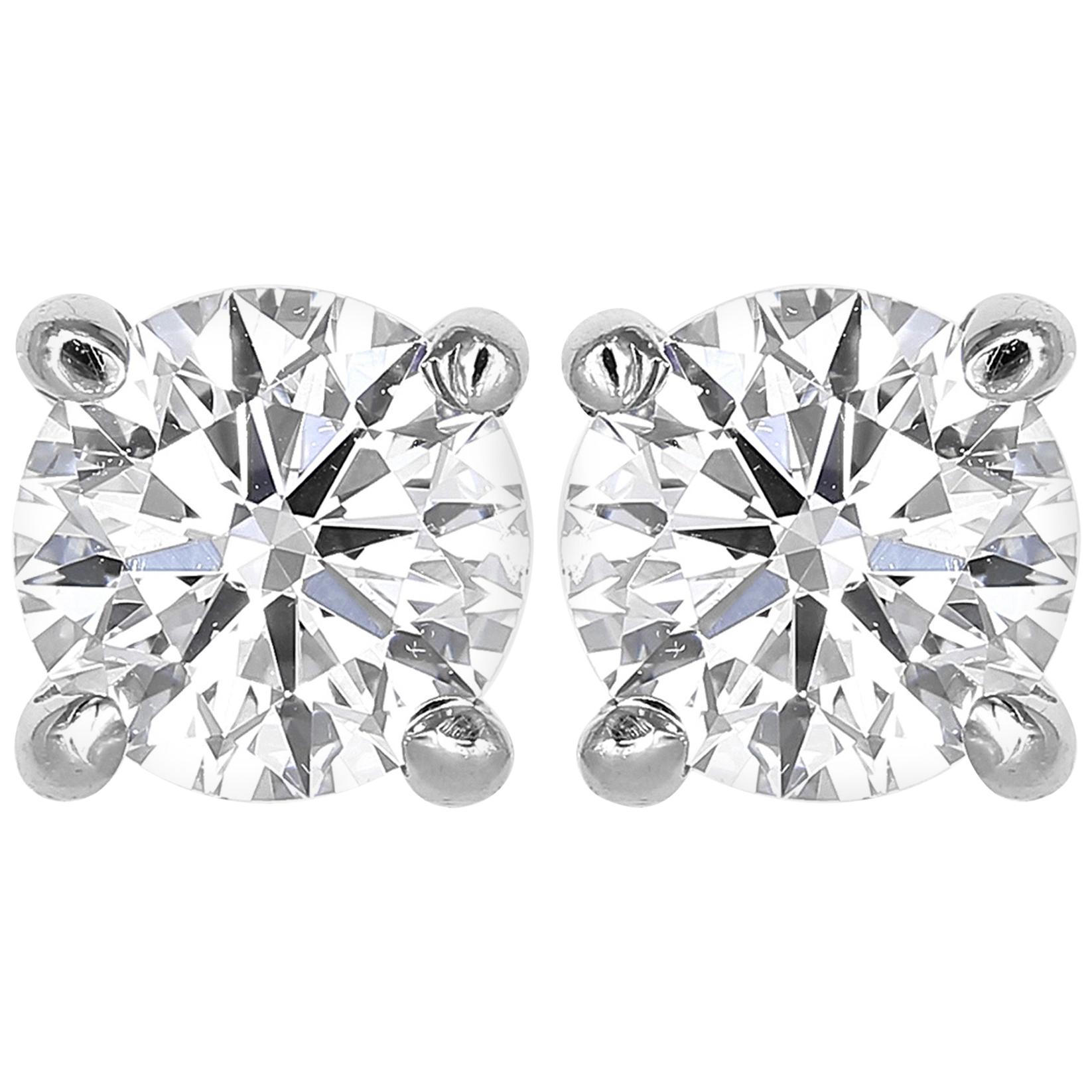 14 Karat White Gold 1.45 Carat Diamond Stud Earrings For Sale