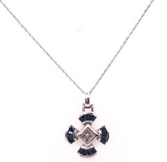14 Karat White Gold Sapphire and Diamond Pendant Necklace