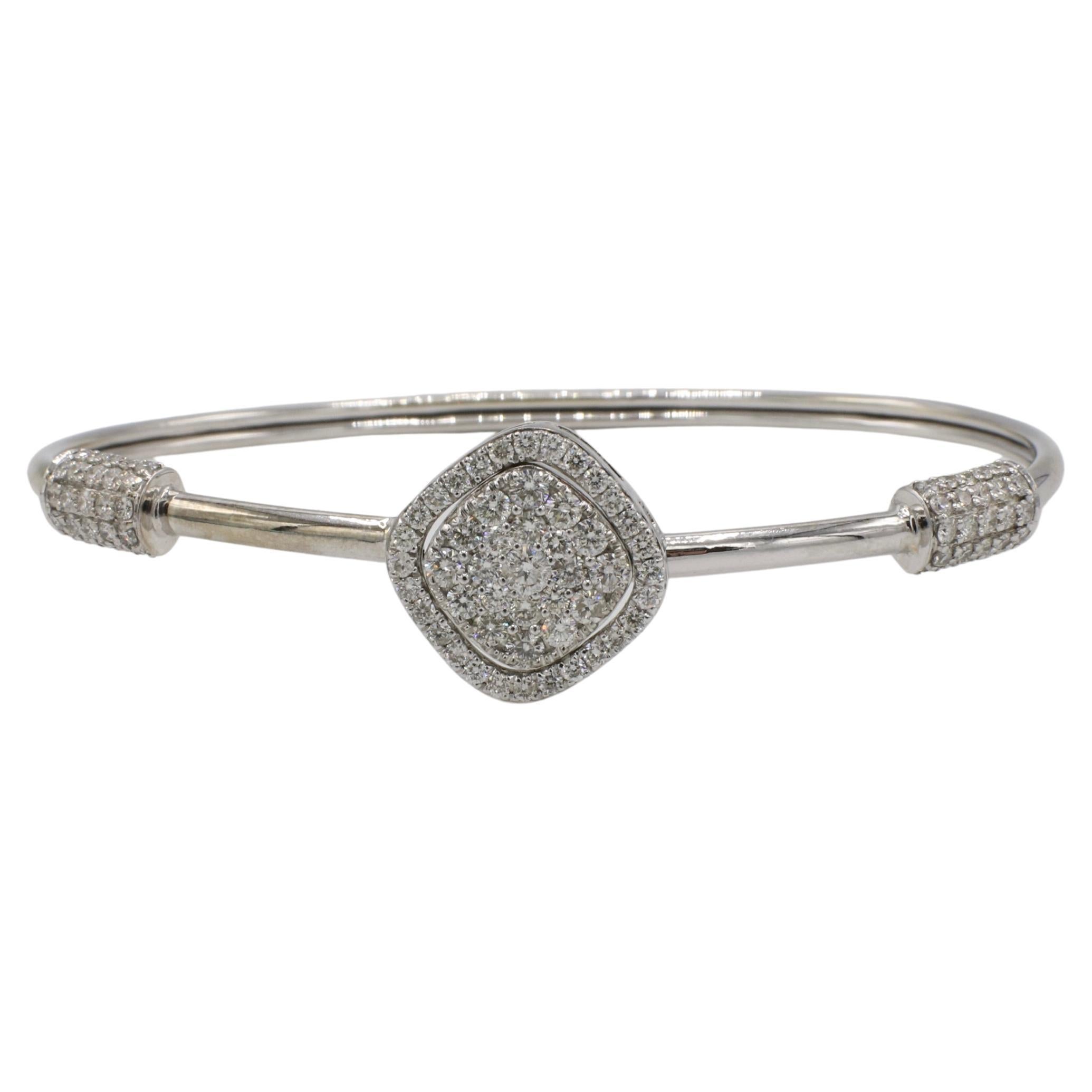 14 Karat White Gold 1.50 Carat Natural Diamond Bangle Bracelet For Sale