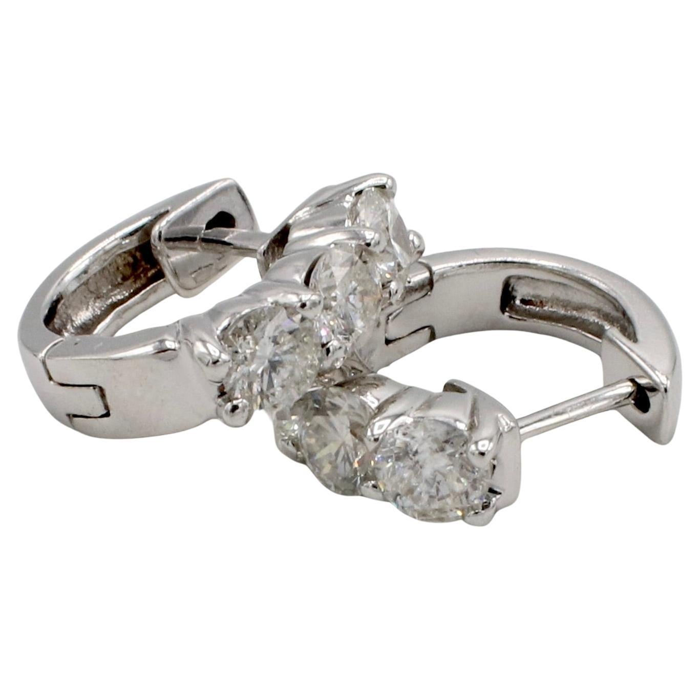 Round Cut 14 Karat White Gold 1.50 Carat Round Natural Diamond Huggie Hoop Earrings