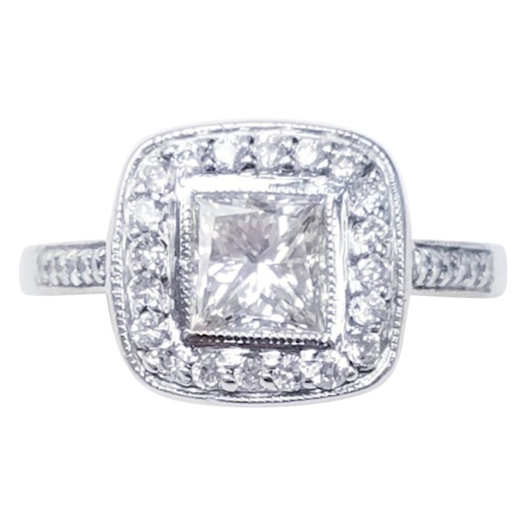 14 Karat White Gold 1.52 Carat Princess Cut Diamond Ring For Sale