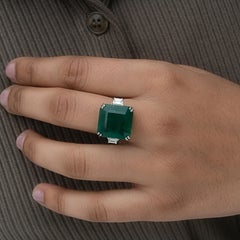 14 Karat White Gold 15.57Tcw Zambian Emerald Diamond Wedding Cocktail Ring