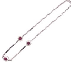 14 Karat White Gold Figaro Amethyst and Diamond Station Necklace