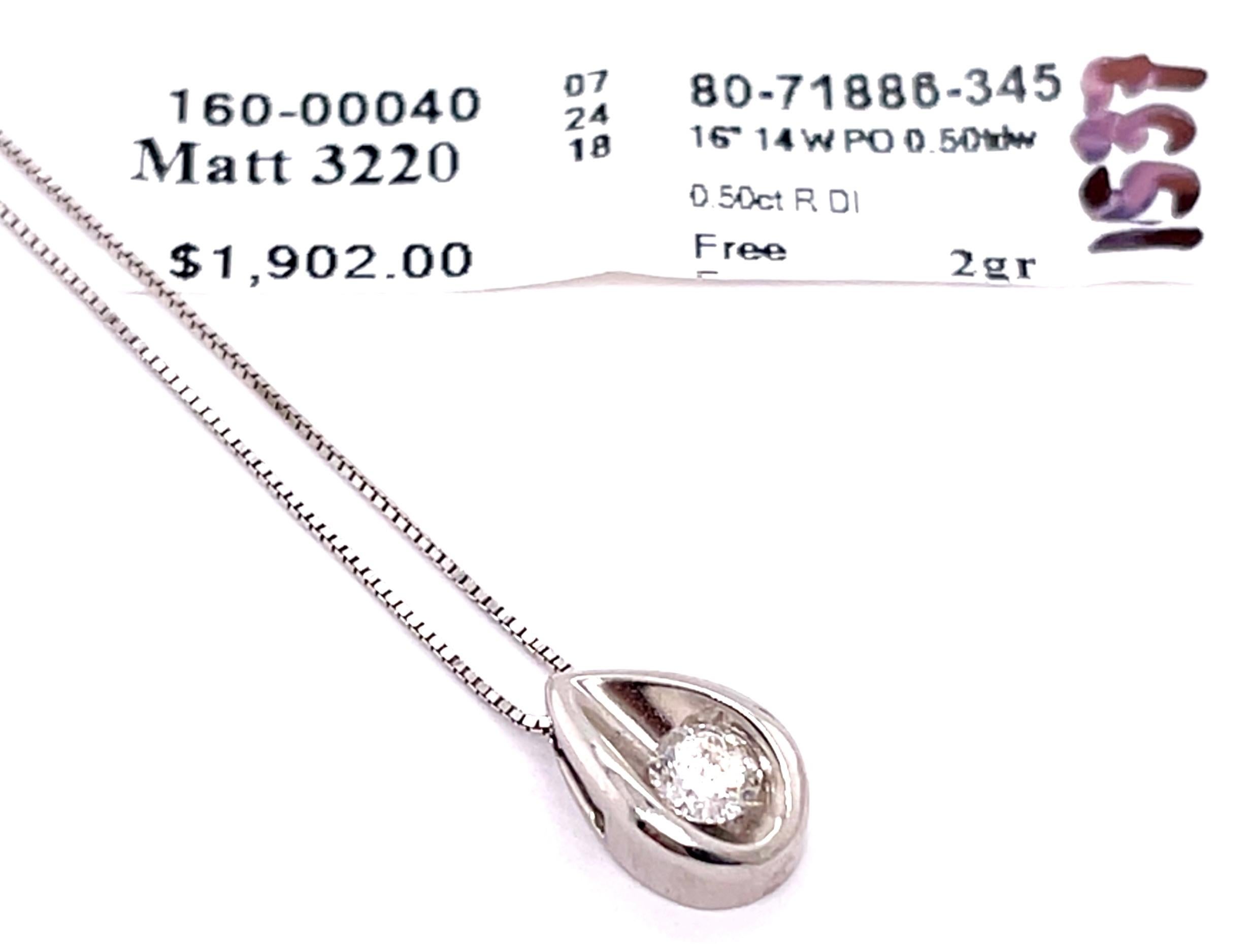 14 Karat White Gold 16 Inch Free Form Necklace with Diamond Pendant For Sale 1