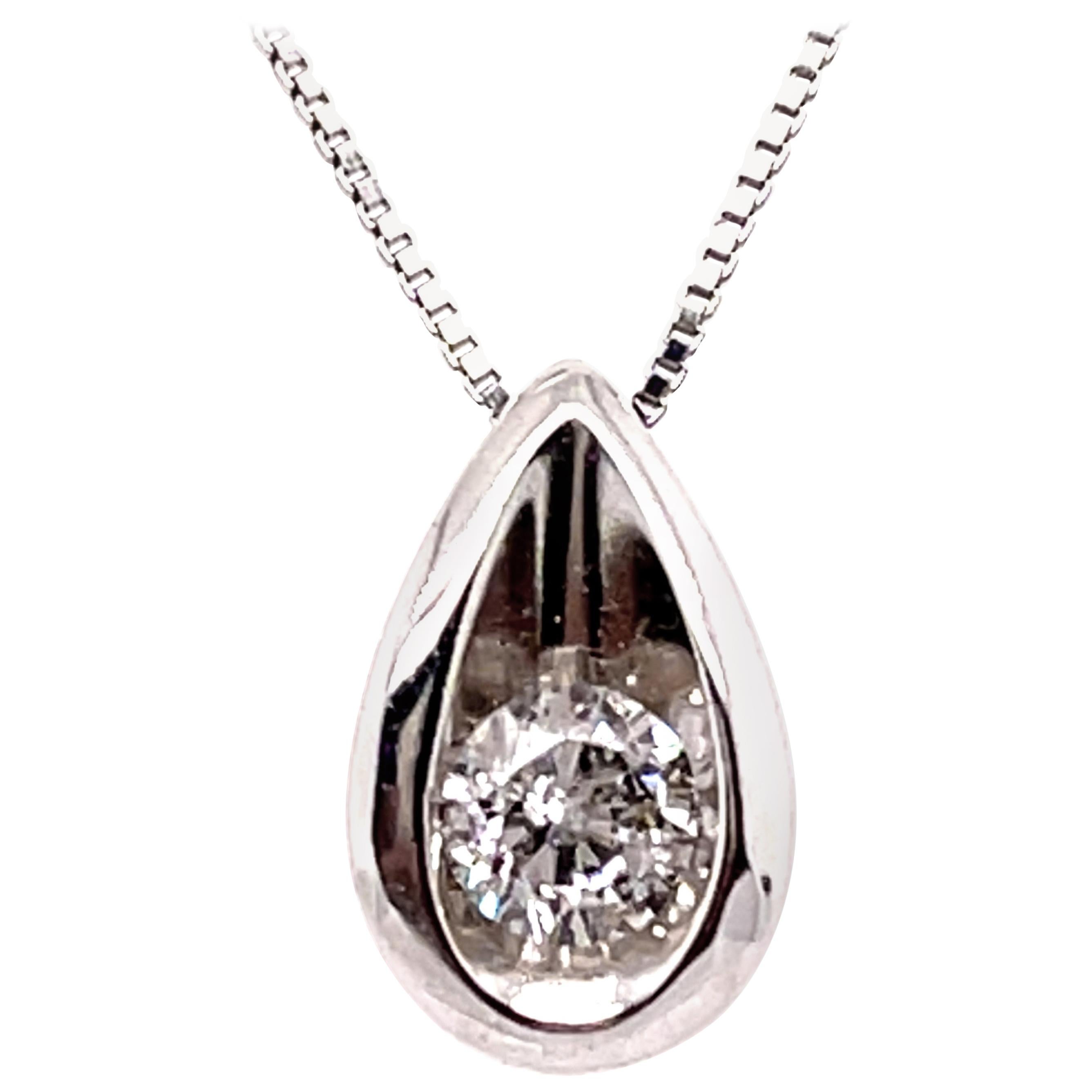 14 Karat White Gold 16 Inch Free Form Necklace with Diamond Pendant For Sale