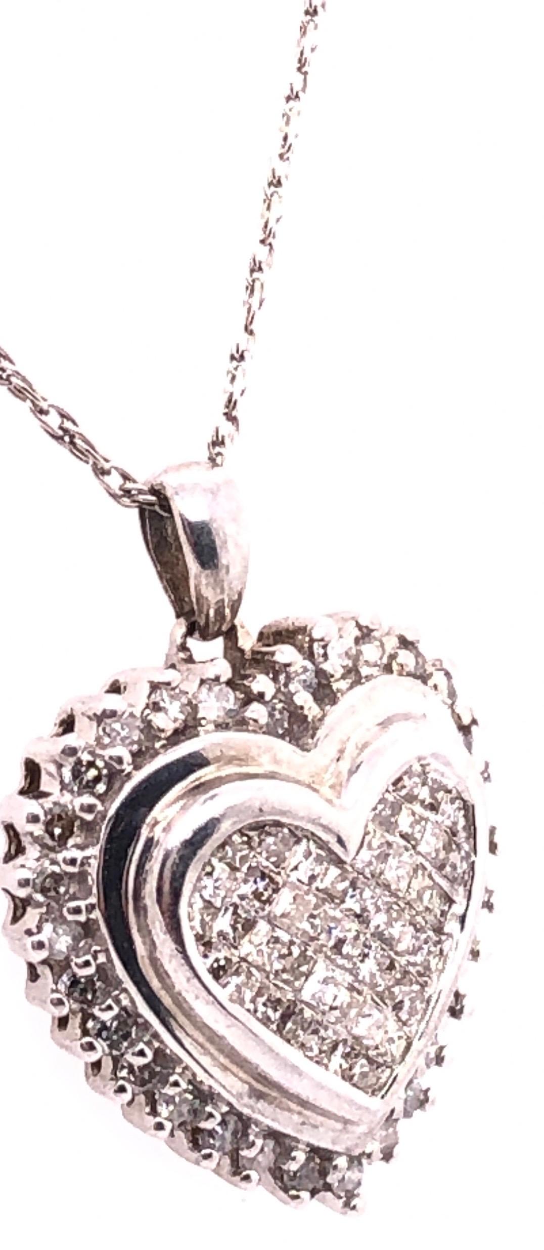 Round Cut 14 Karat White Gold Heart Pendant Necklace with Round Diamonds For Sale