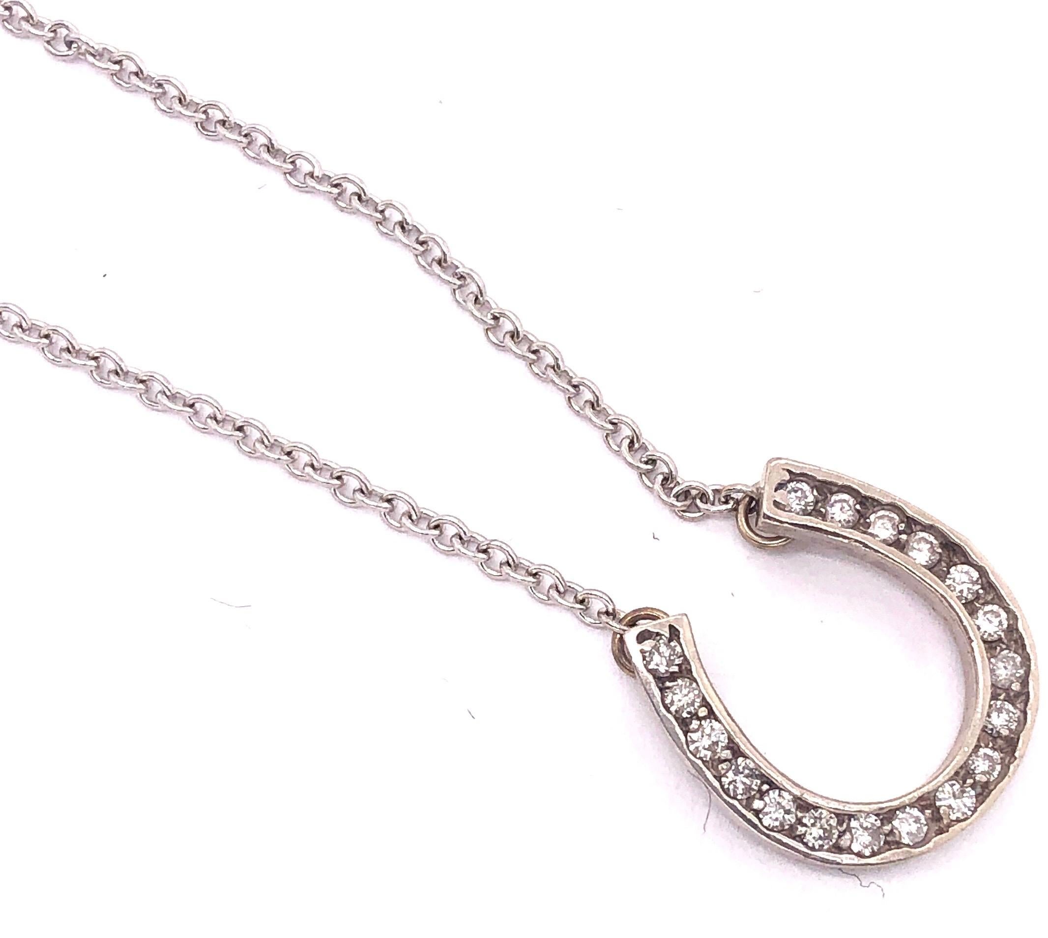 Women's or Men's 14 Karat White Gold Necklace with Diamond Horse Shoe Pendant 0.50 TDW For Sale