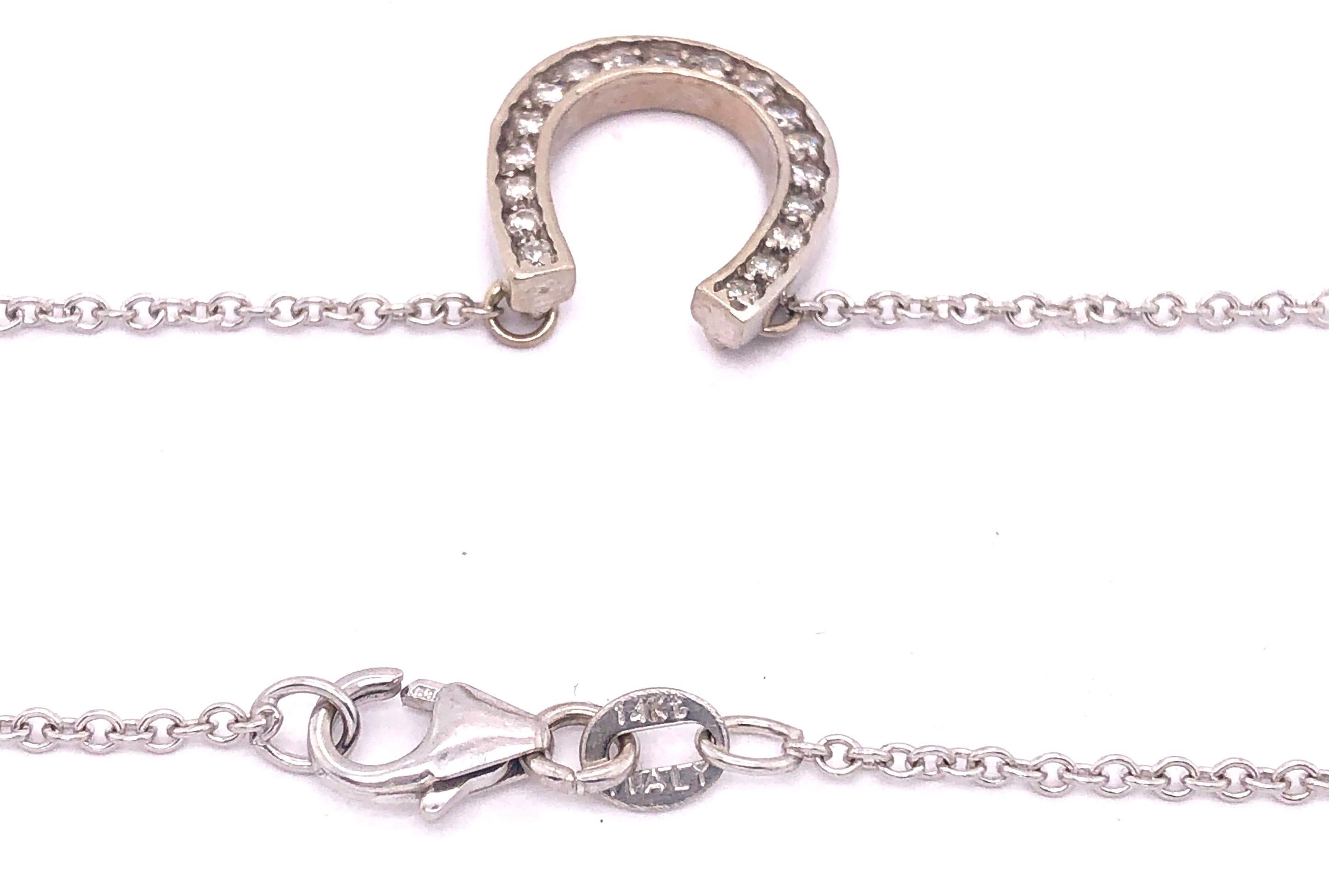 14 Karat White Gold Necklace with Diamond Horse Shoe Pendant 0.50 TDW For Sale 2