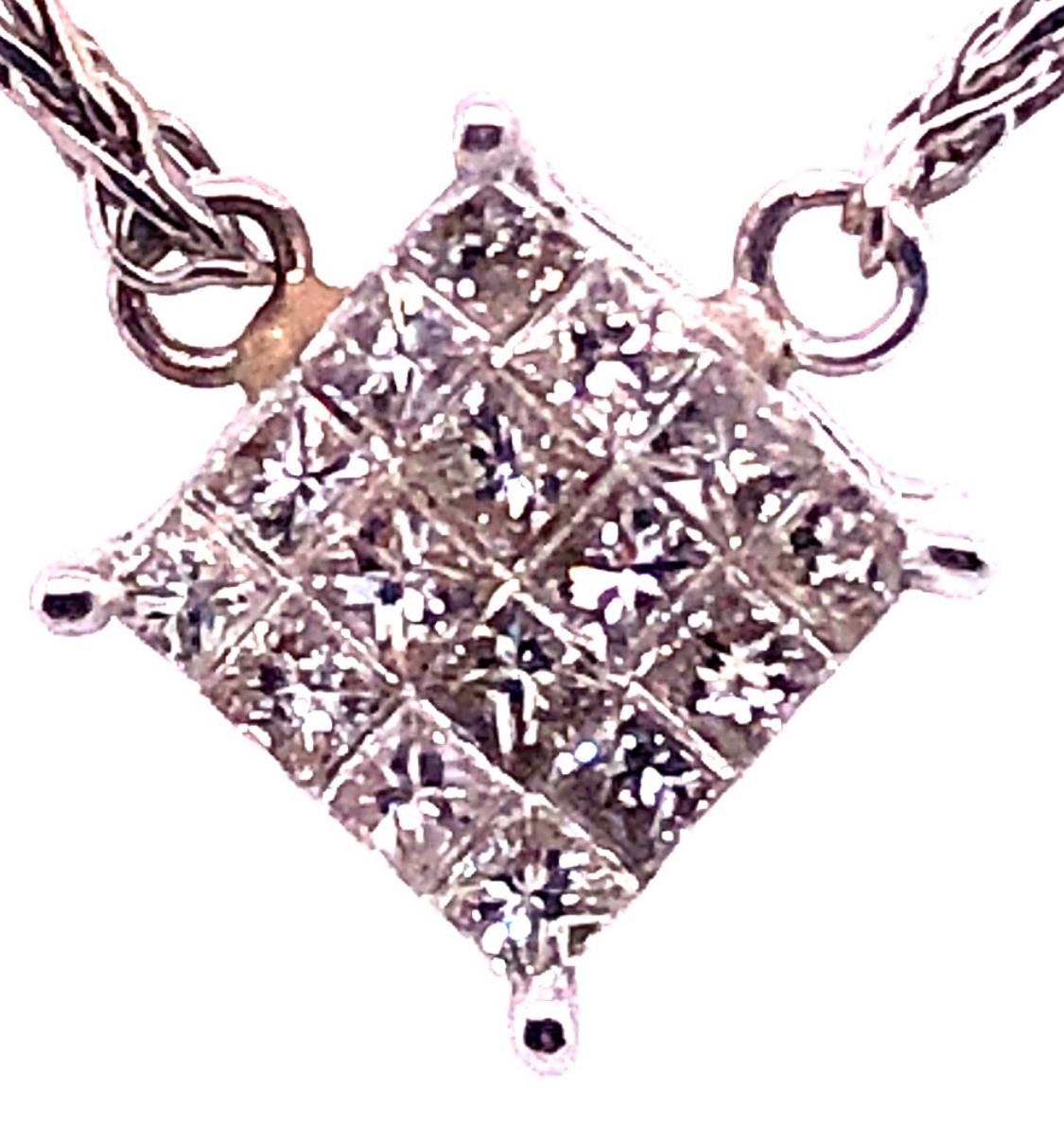 Cushion Cut 14 Karat White Gold Necklace with Diamond Pendant For Sale