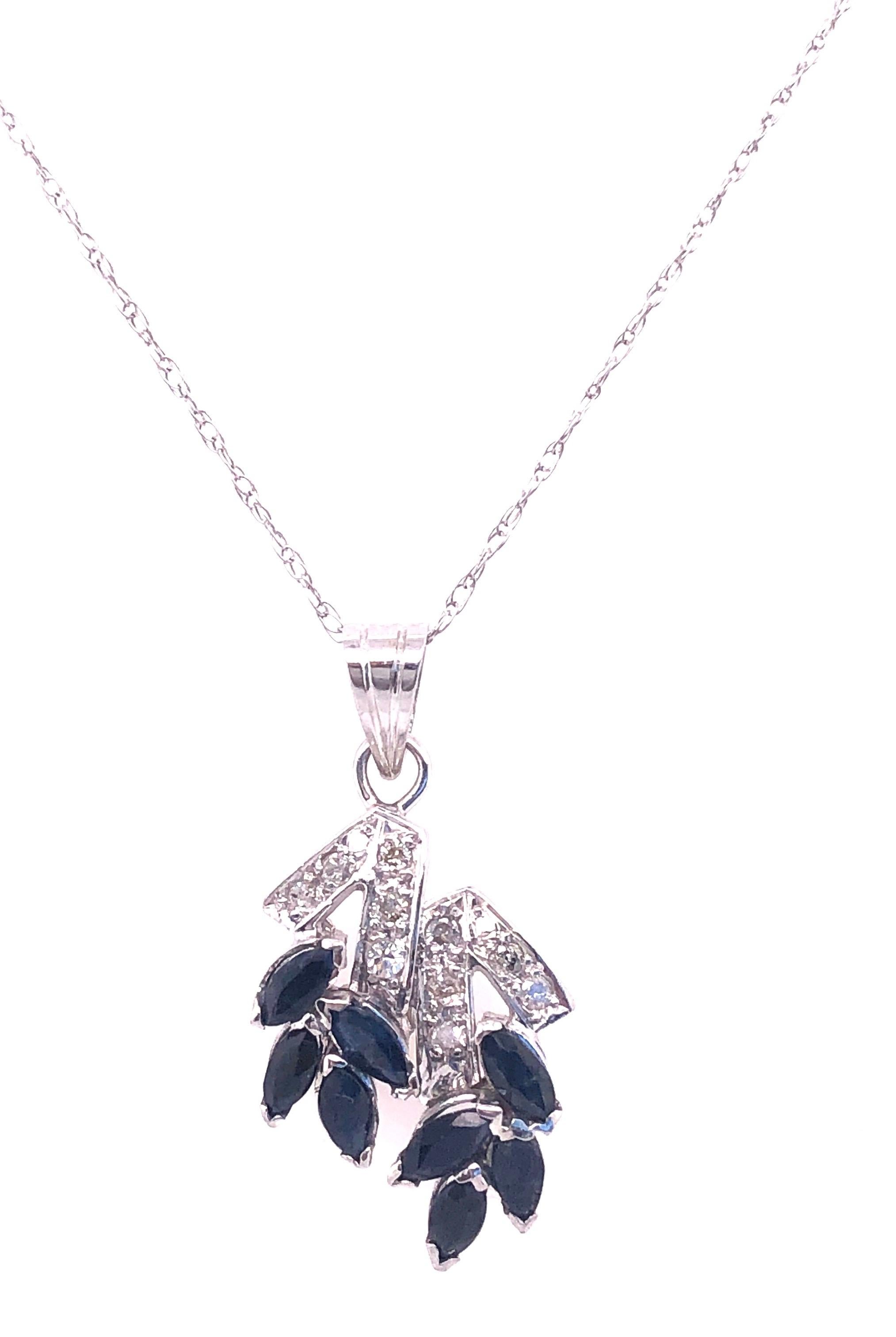 14 Karat White Gold Necklace with Marquise Sapphires and Diamond Pendant 2