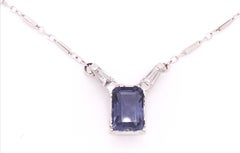 14 Karat White Gold Pendant Necklace with One Square Cushion Tanzannite