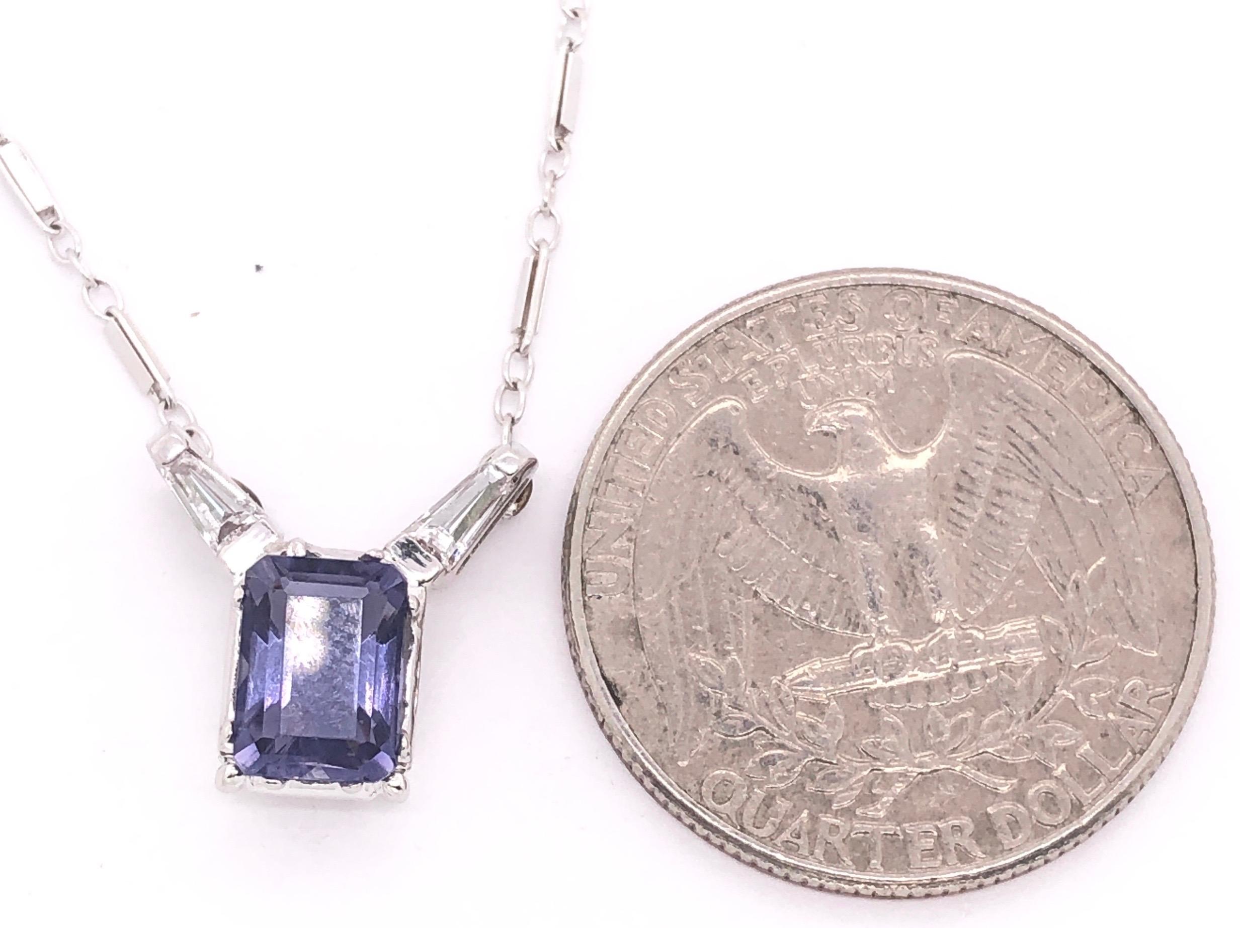 Cushion Cut 14 Karat White Gold Pendant Necklace with One Square Cushion Tanzannite For Sale