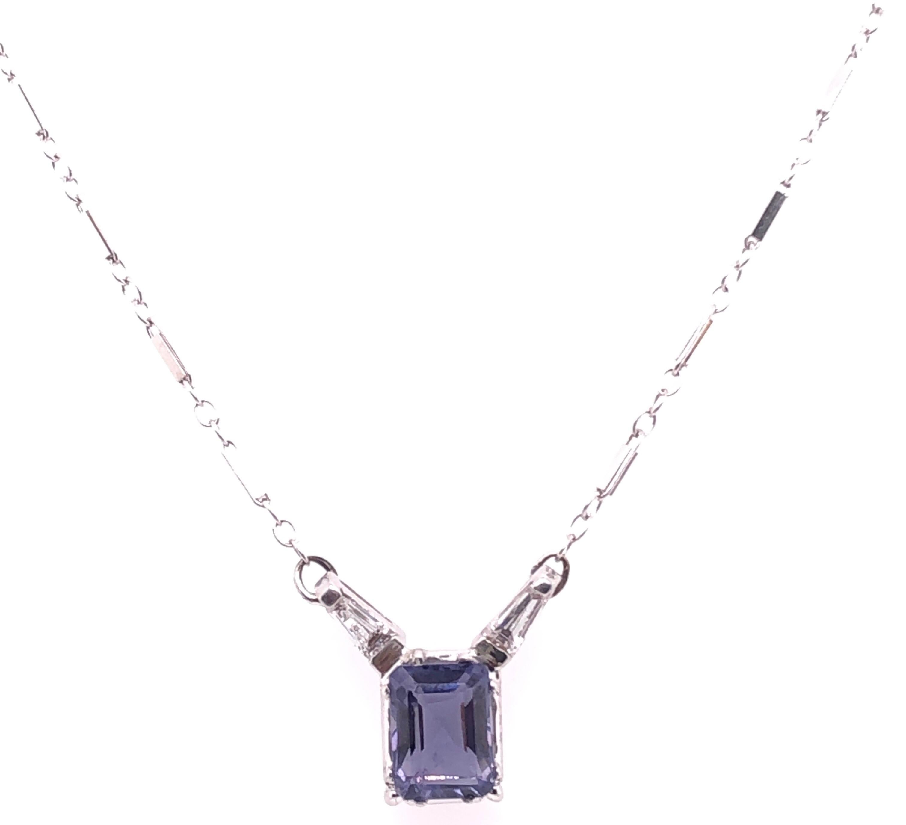 14 Karat White Gold Pendant Necklace with One Square Cushion Tanzannite In Good Condition For Sale In Stamford, CT