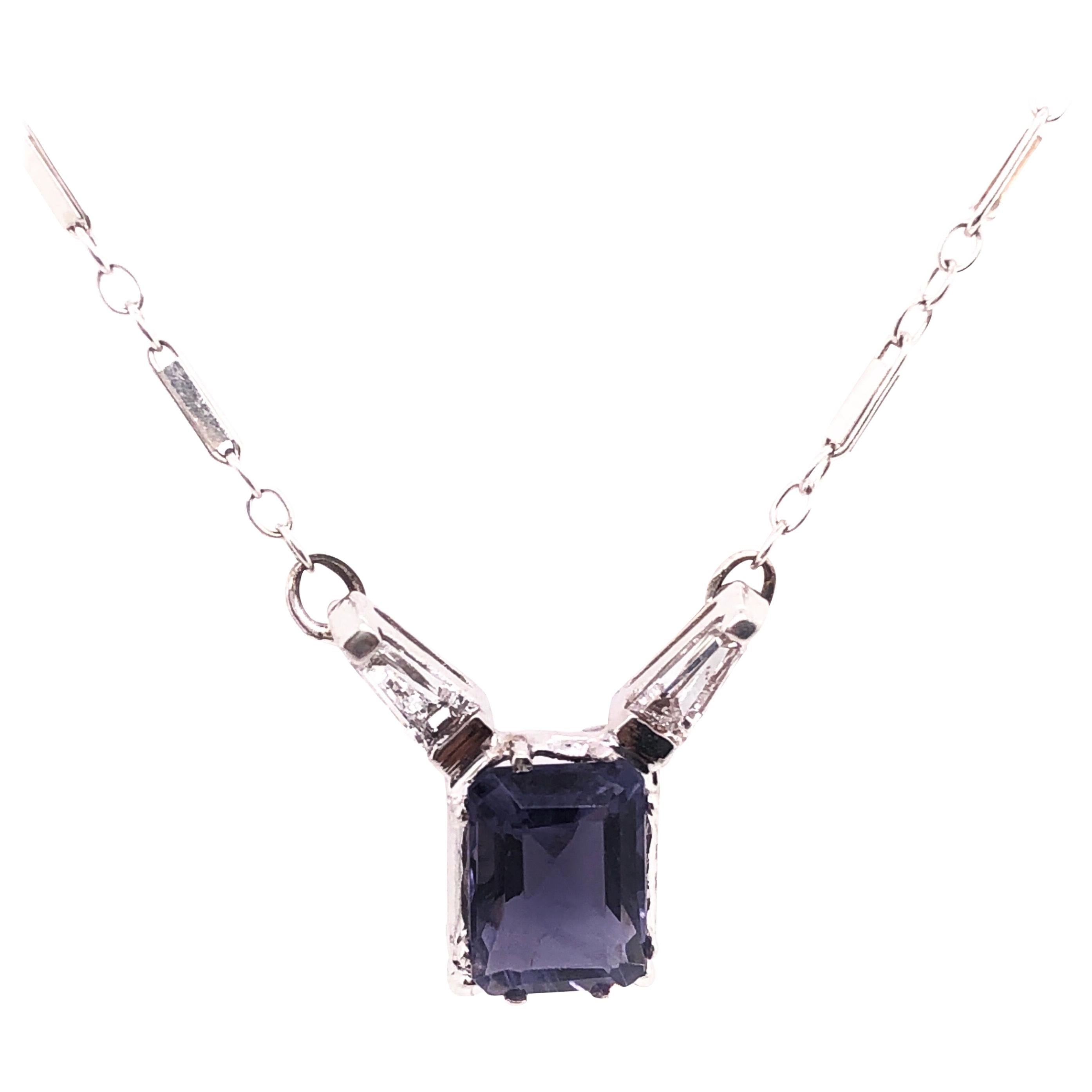 14 Karat White Gold Pendant Necklace with One Square Cushion Tanzannite For Sale