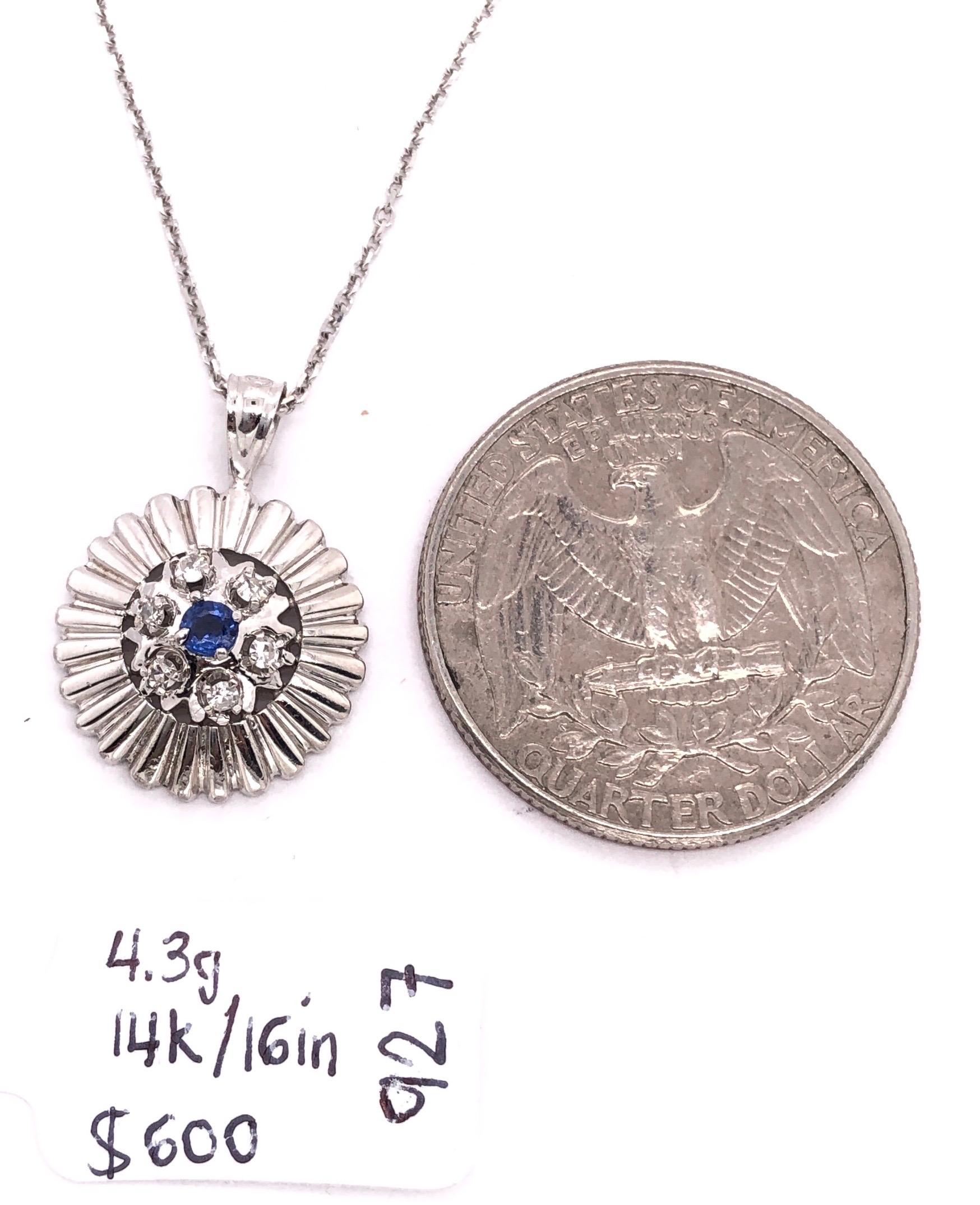 Women's or Men's 14 Karat White Gold Sapphire with Diamond Accents Pendant Necklace For Sale