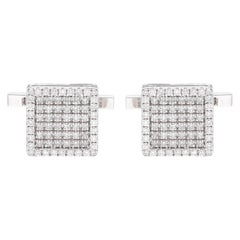 14 Karat White Gold 1.60 Carat Pave Set Diamond Square Cufflink Men's Jewelry