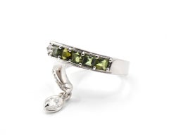 14 Karat White Gold, 1.69 Carat Diamond and 0.59 Carat Peridot Charm Ring