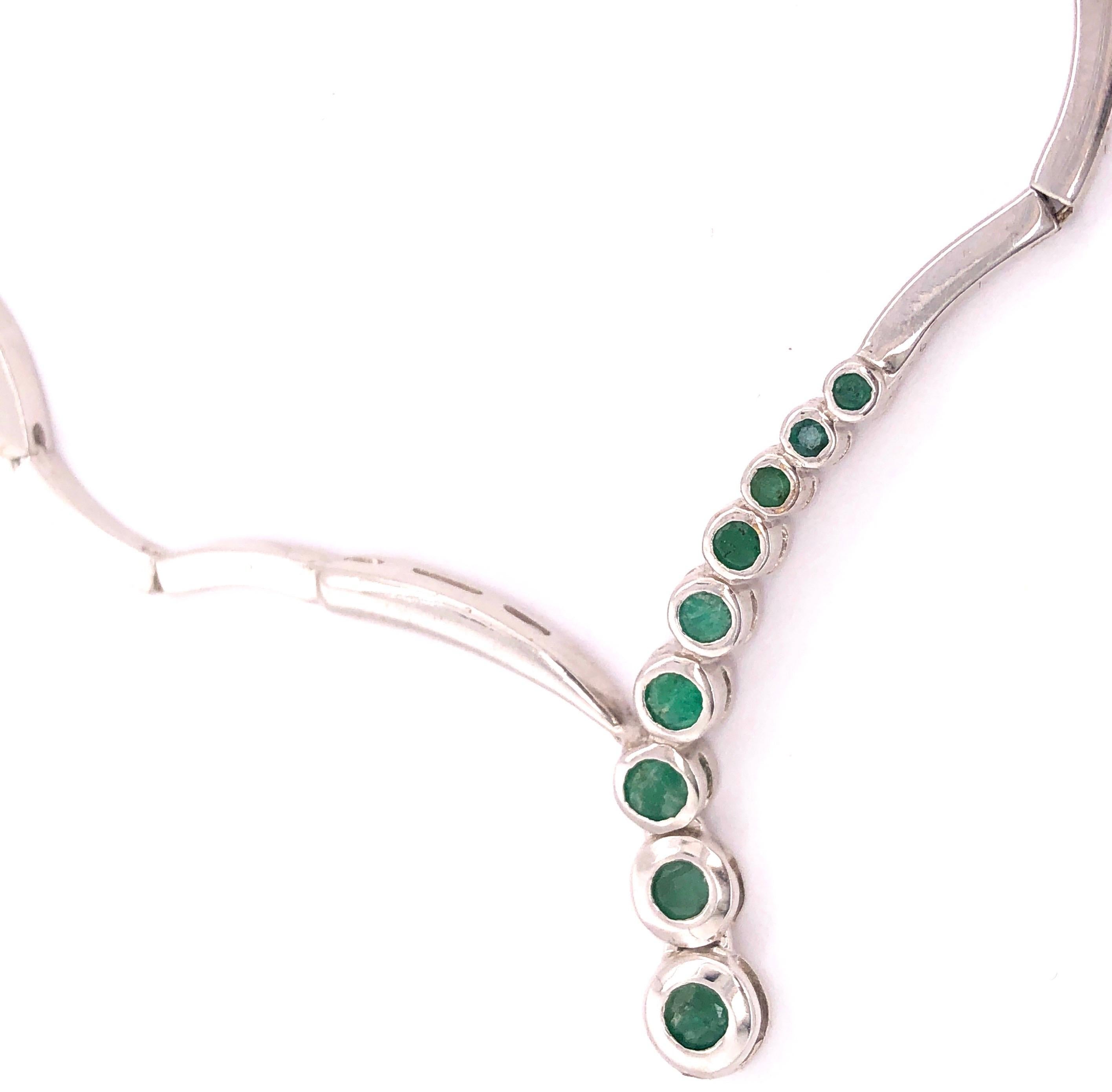 Women's or Men's 14 Karat White Gold Fashion Necklace with Round Emeralds For Sale