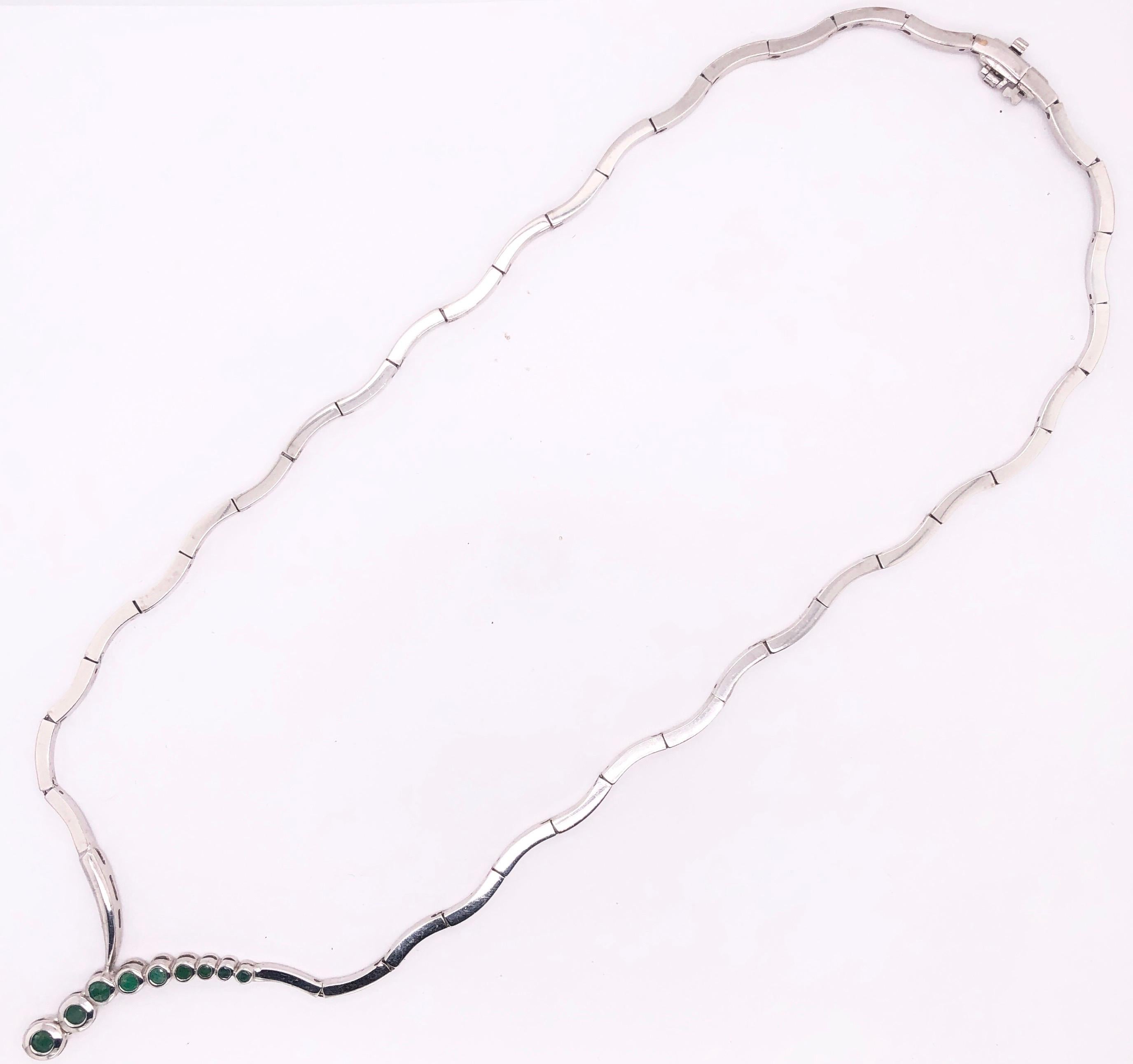 14 Karat White Gold Fashion Necklace with Round Emeralds For Sale 3