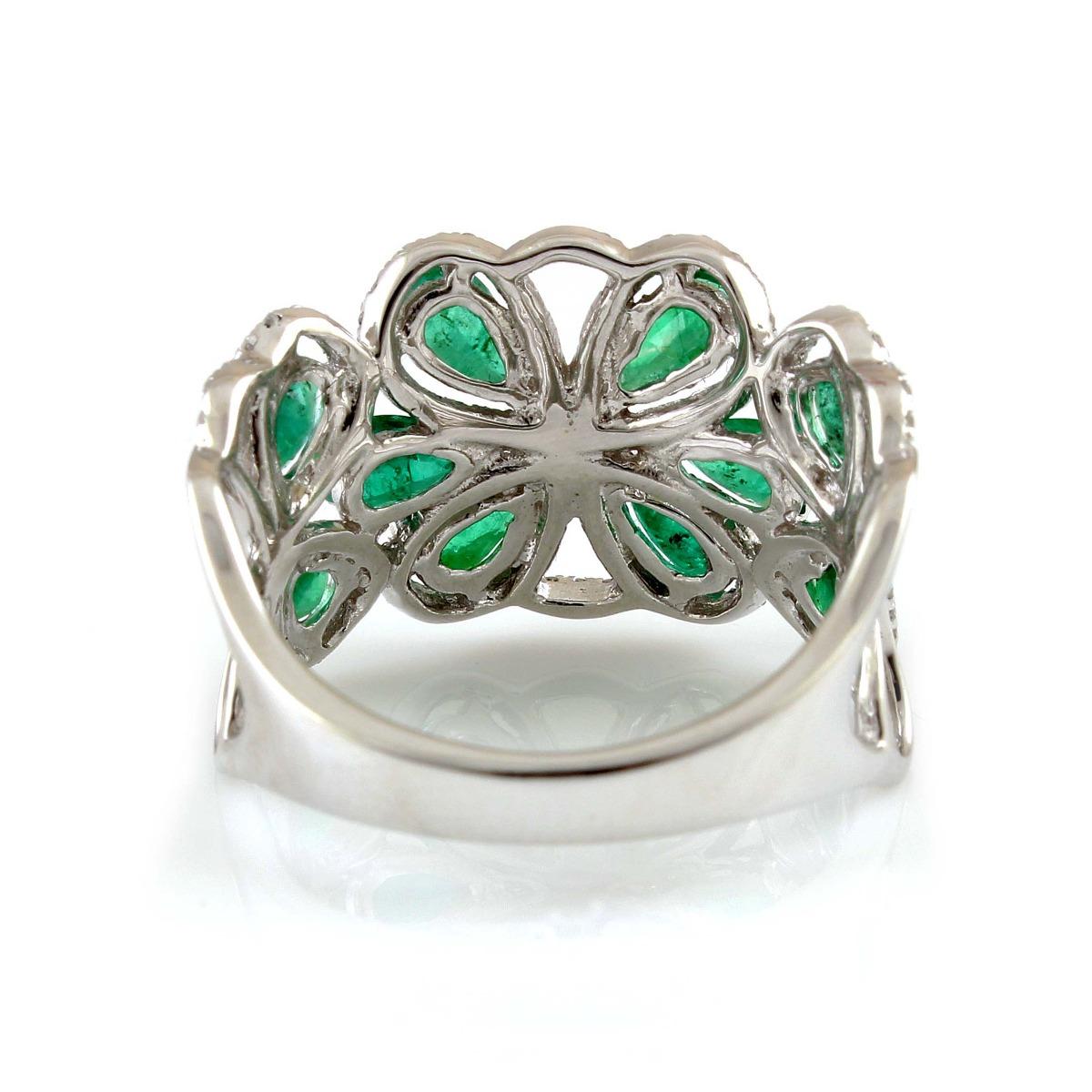 Modern 14 Karat White Gold 1.75 Carat Emerald and Diamond Band Ring