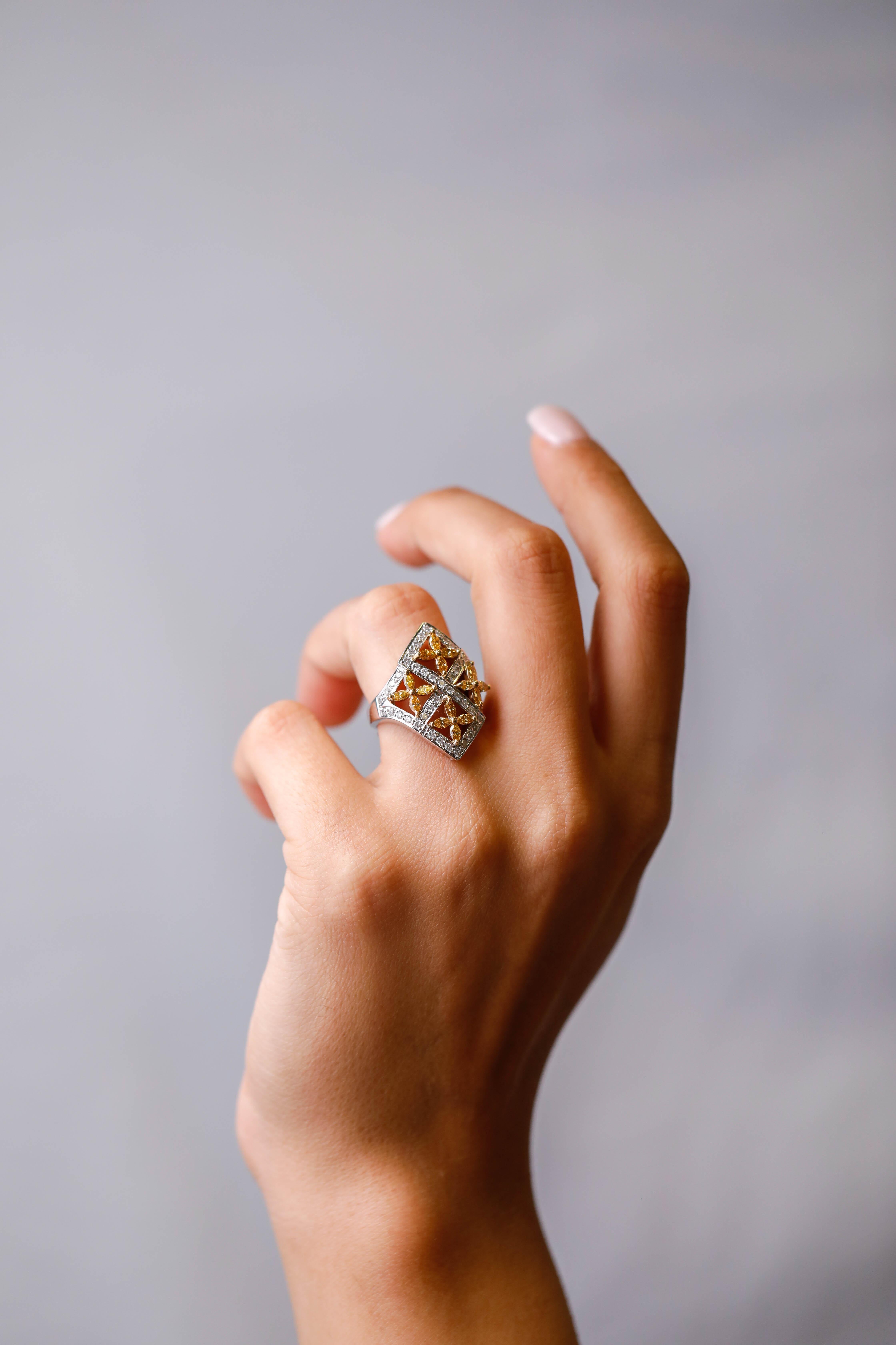 Contemporary 14 Karat White Gold 1.75 Carat Round Diamond Designer Ring by Natalie K. For Sale