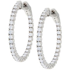 14 Karat White Gold 1.76 Carat Diamond Inside / Outside Hoop Earrings