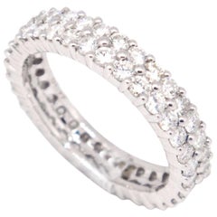 14 Karat White Gold 1.77 Carat Round Pave Diamonds Double Row Eternity Band