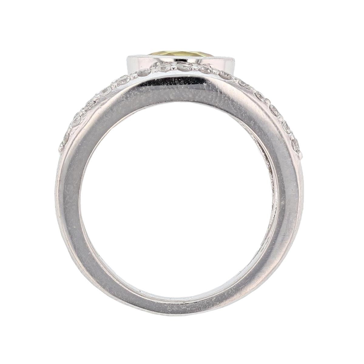 Oval Cut 14 Karat White Gold 1.79 Carat Oval Yellow Sapphire Diamond Ring For Sale