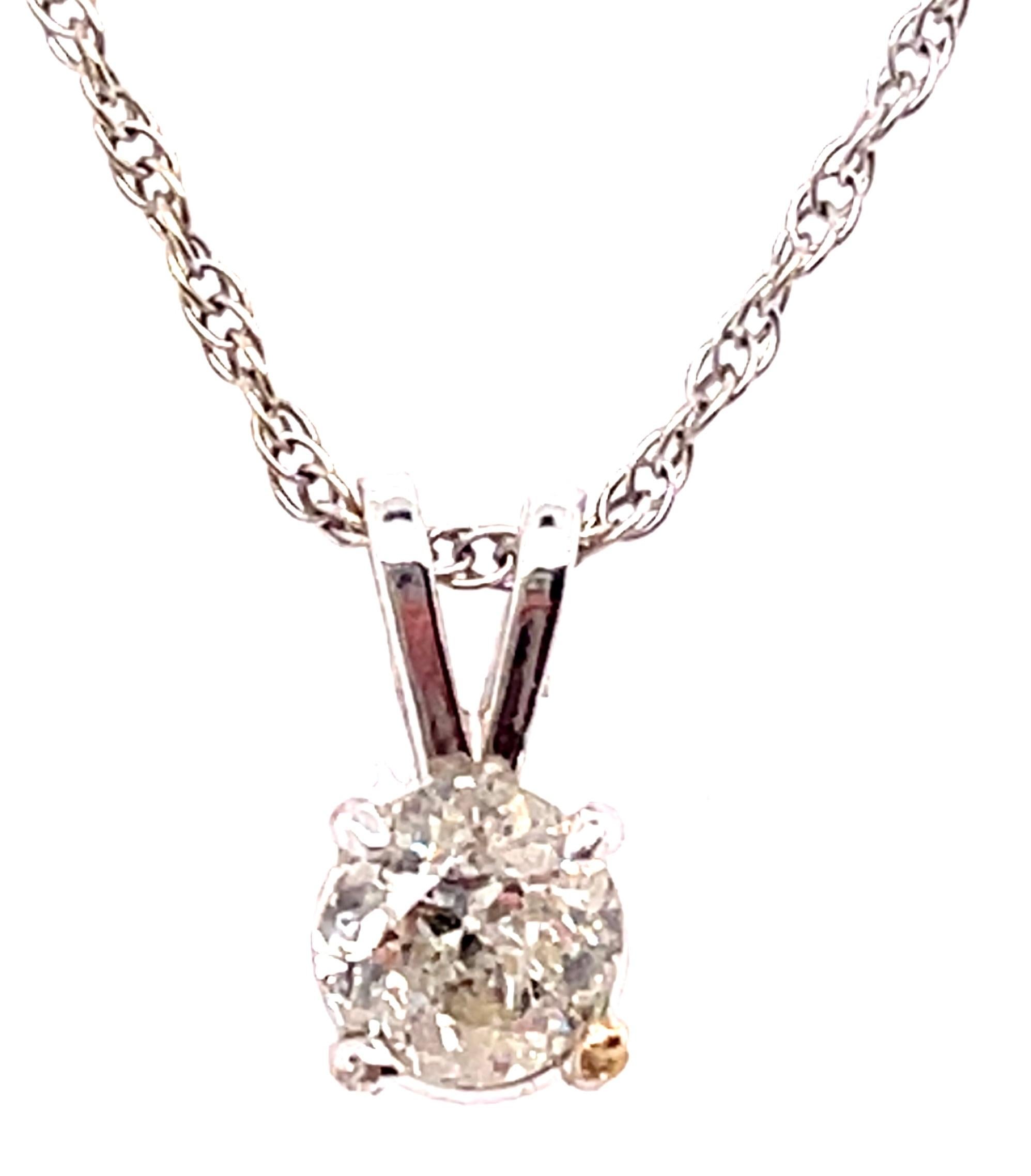 Round Cut 14 Karat White Gold Fancy Necklace with Diamond Round Pendant For Sale