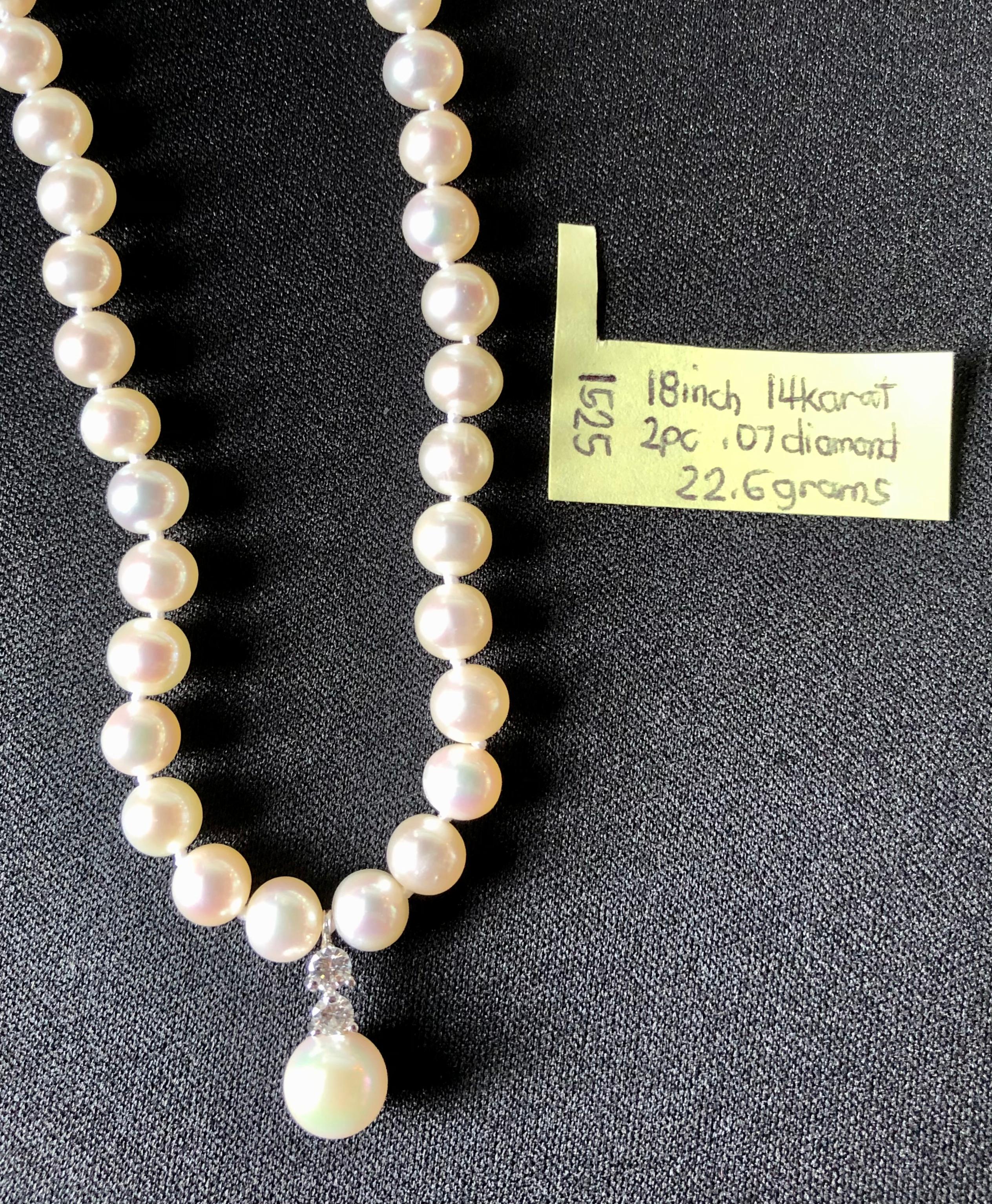 Collana di perle in oro bianco 14 carati da 18 pollici con diamanti rotondi in vendita 8