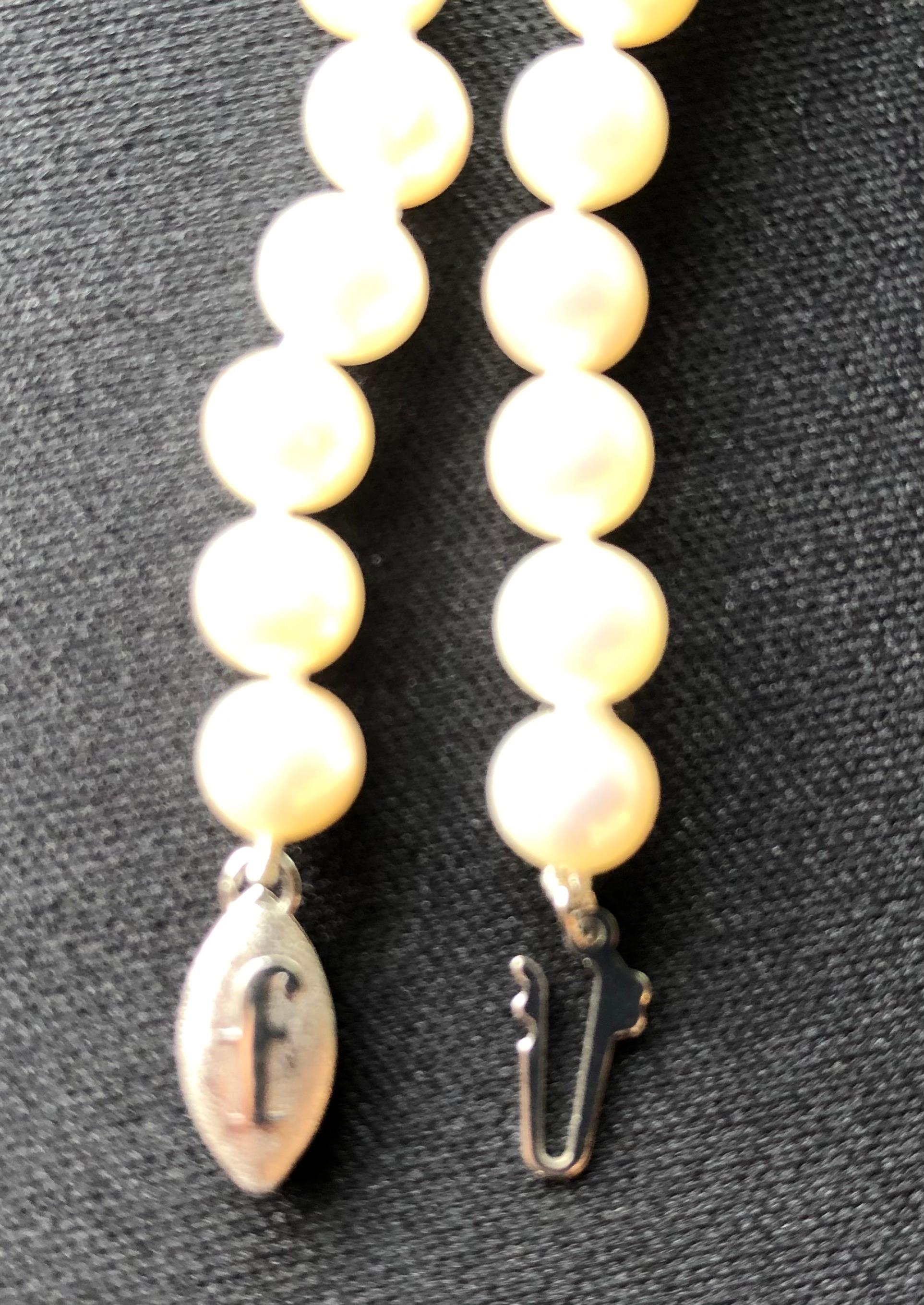 Collana di perle in oro bianco 14 carati da 18 pollici con diamanti rotondi in vendita 1