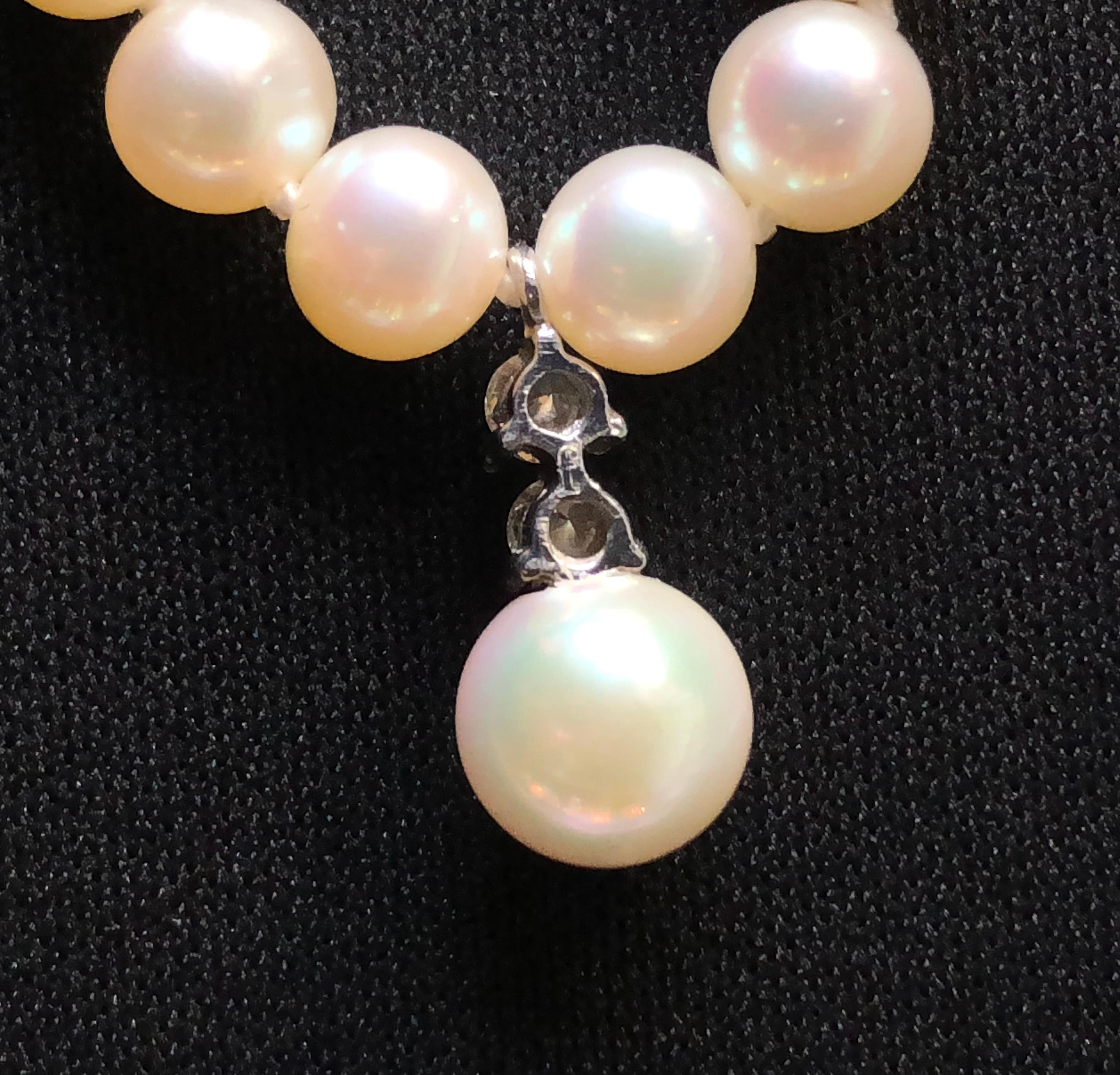 Collana di perle in oro bianco 14 carati da 18 pollici con diamanti rotondi in vendita 3