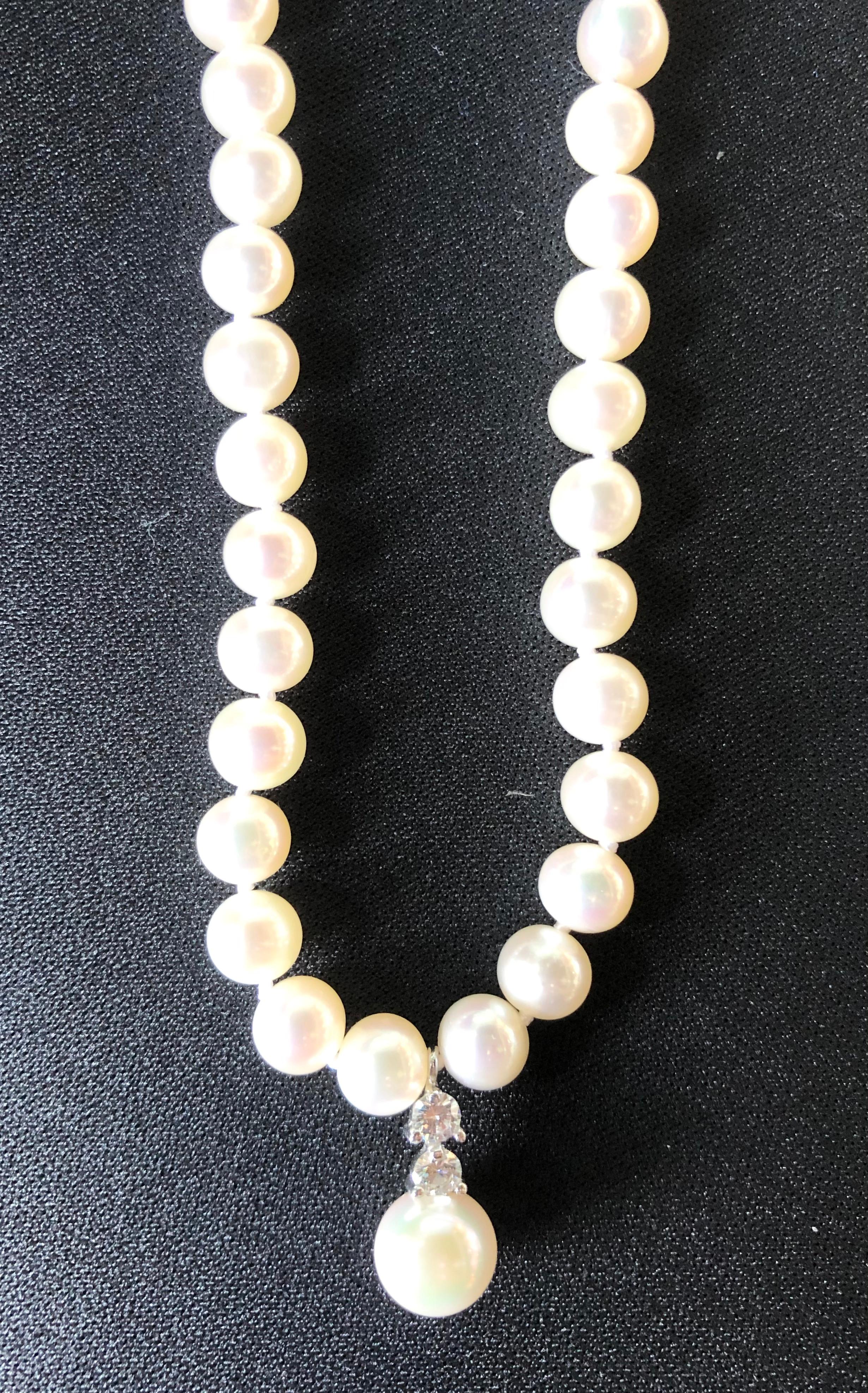 Collana di perle in oro bianco 14 carati da 18 pollici con diamanti rotondi in vendita 4