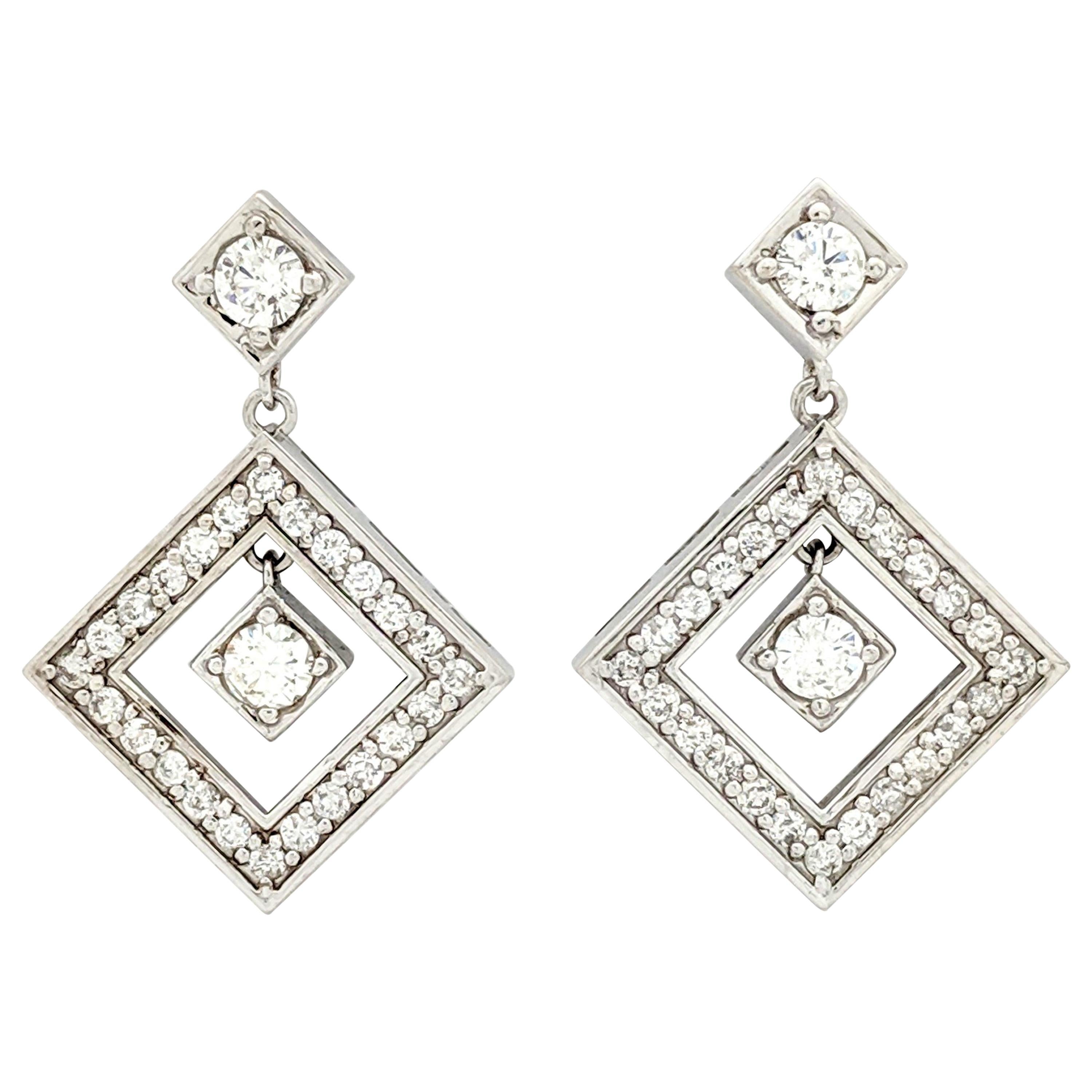 14 Karat White Gold 1.80 Carat Diamond Dangle/Drop Earrings SI2/H For Sale